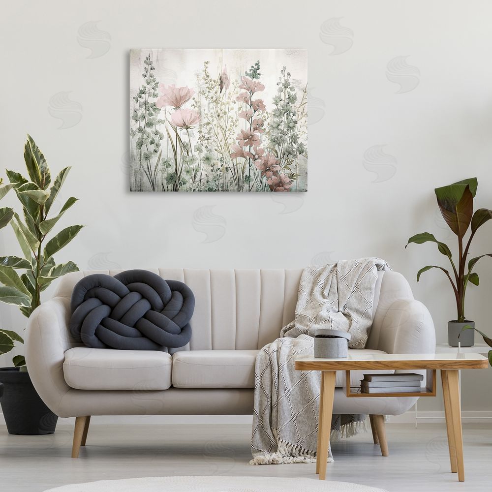 Sasha Blush Wildflower Sprigs Canvas Wall Art Print in Room