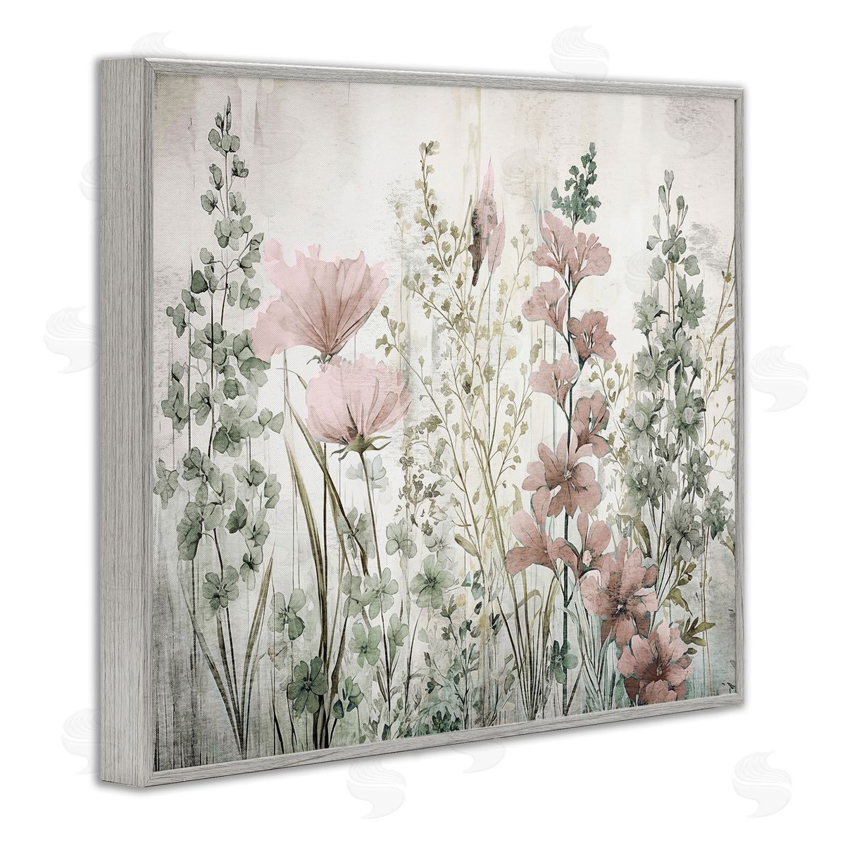Sasha Blush Wildflower Sprigs Gray Framed Giclee Wall Art Print