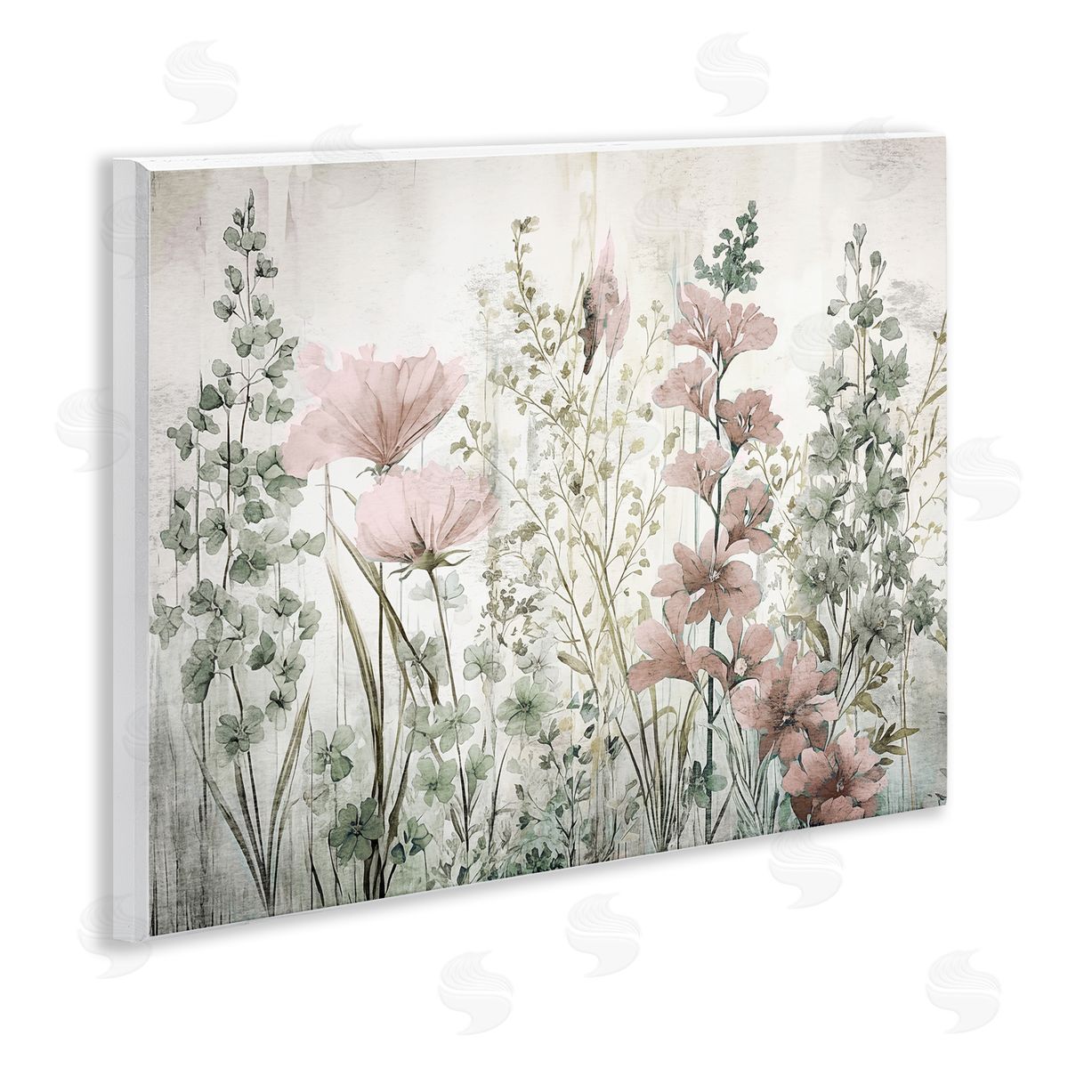 Sasha Blush Wildflower Sprigs Wooden Wall Plaque Art Print