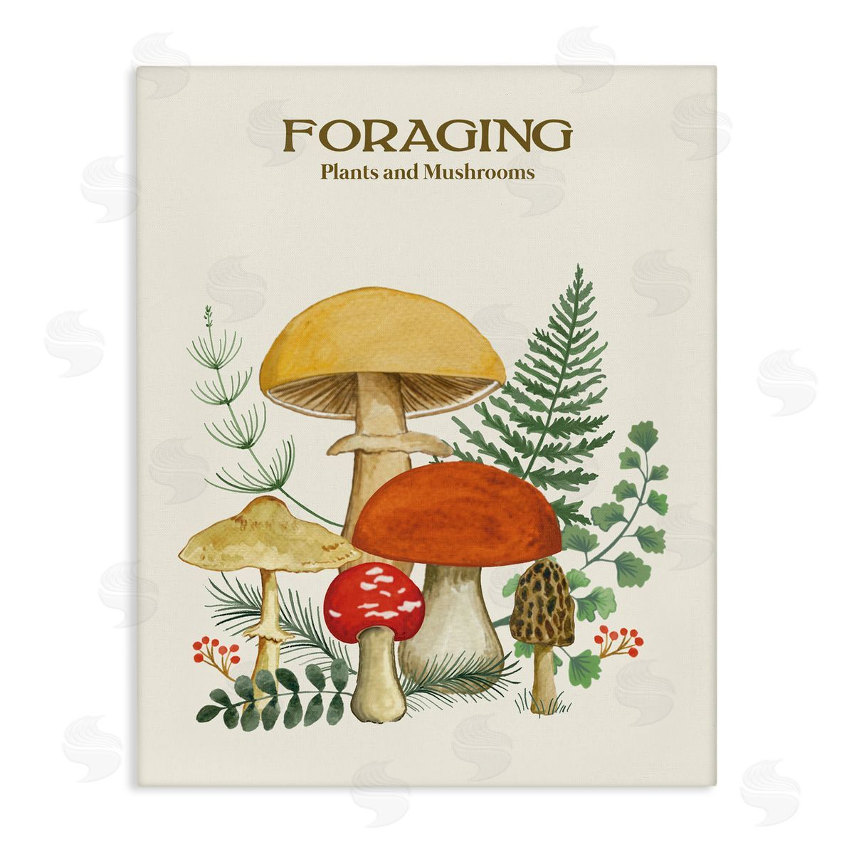 Vintage Foraging Mushrooms Canvas Wall Art, Home Decor by Sharon Lee
