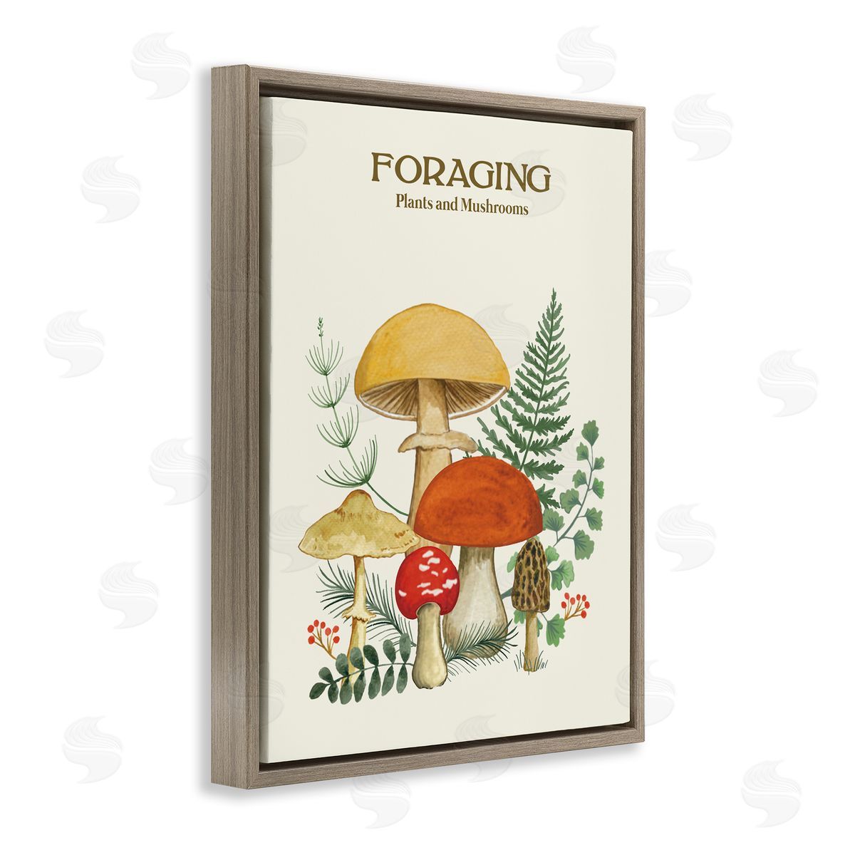 Vintage Foraging Mushrooms Brown Floating Frame Canvas Wall Art, Home Decor by Sharon Lee