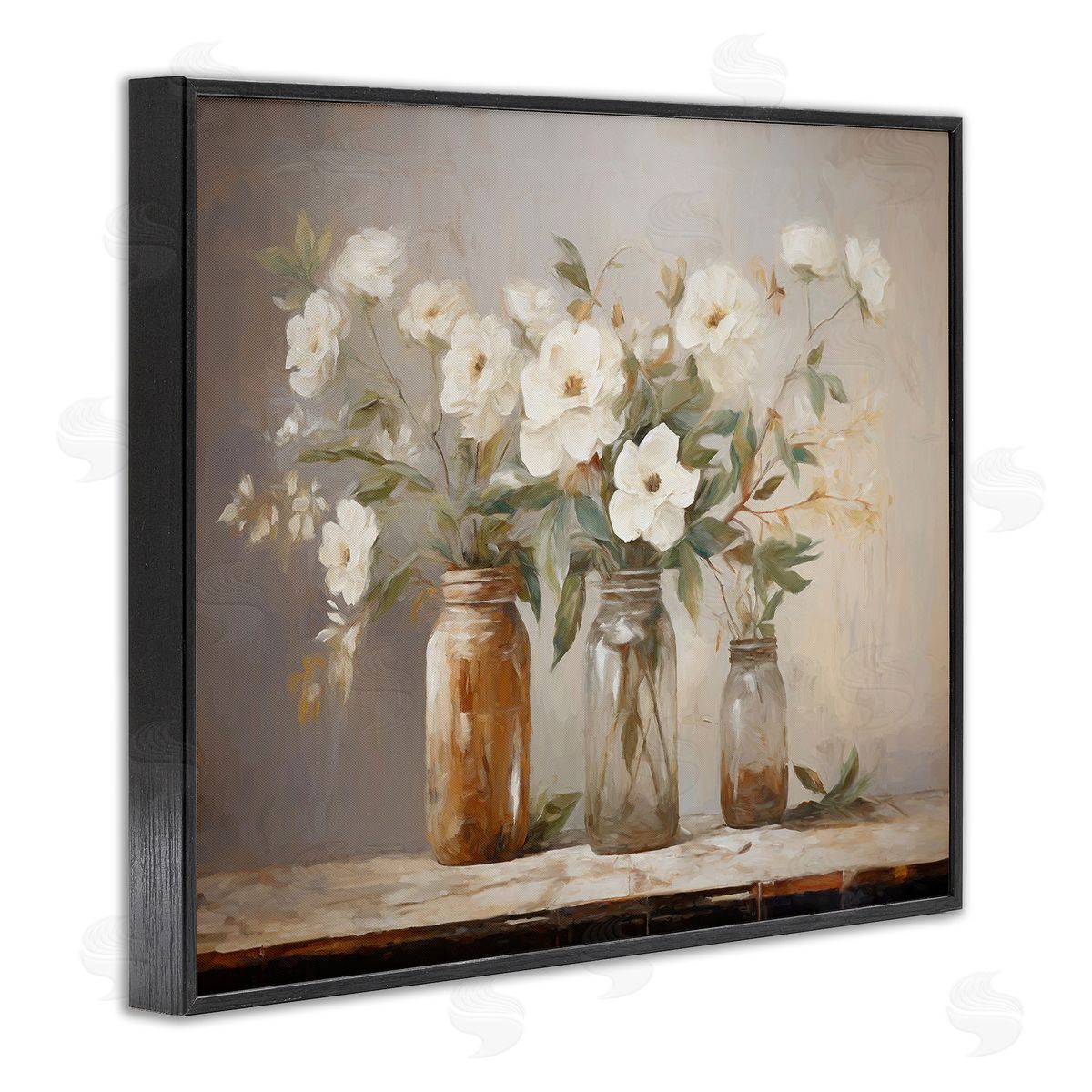 Country Magnolia Jars Black Frame Print Wall Art, Home Decor by Ramona Murdock