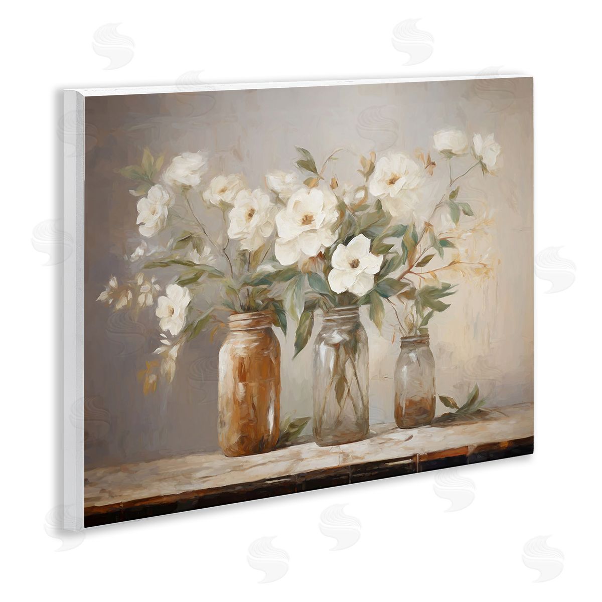 Country Magnolia Jars Wood Plaque Wall Art, Home Decor by Ramona Murdock