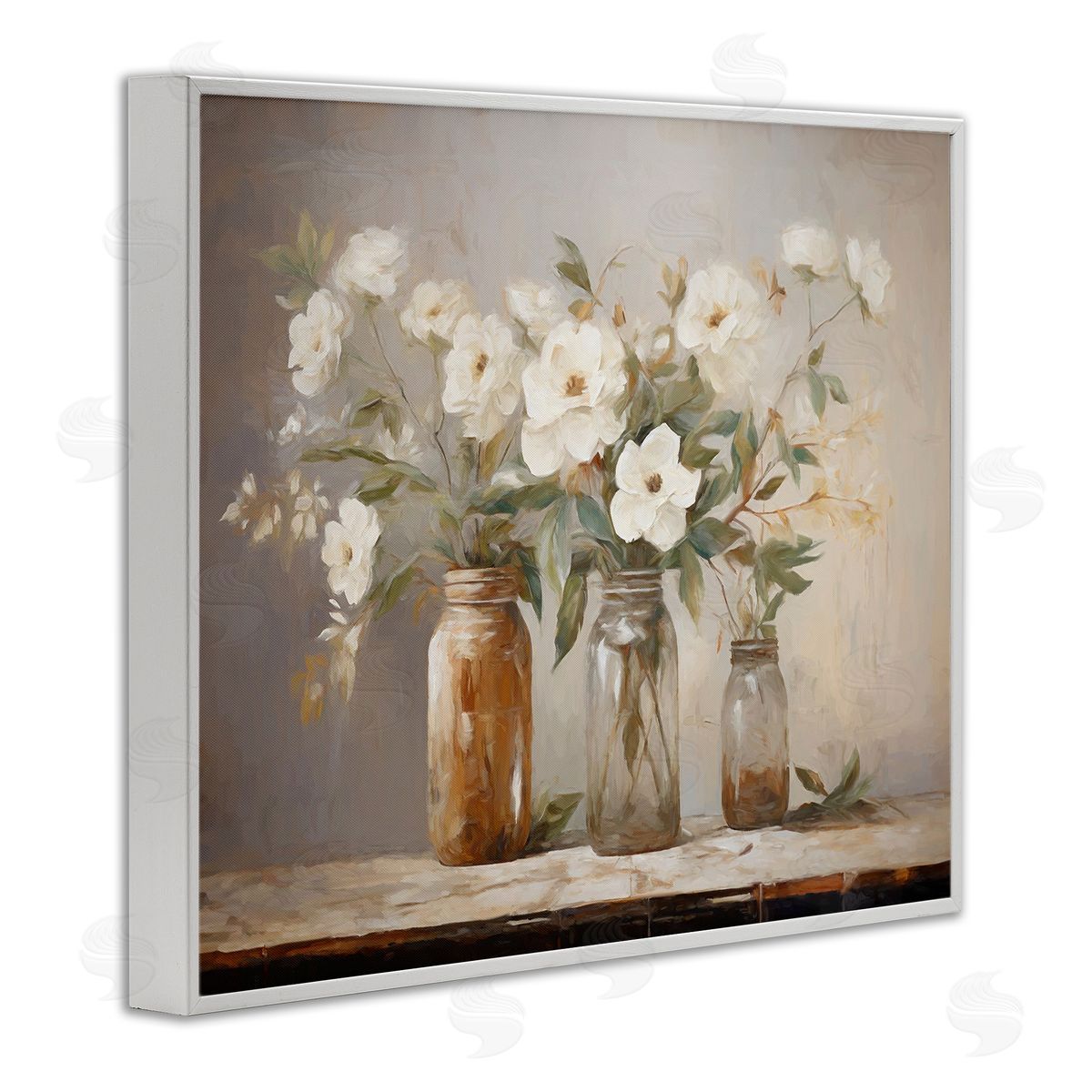 Country Magnolia Jars White Frame Print Wall Art, Home Decor by Ramona Murdock