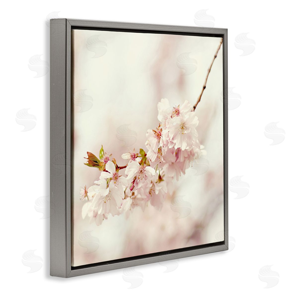 Sarah Gardner Delicate Cherry Blossom Gray Floating Frame Canvas Wall Art Print