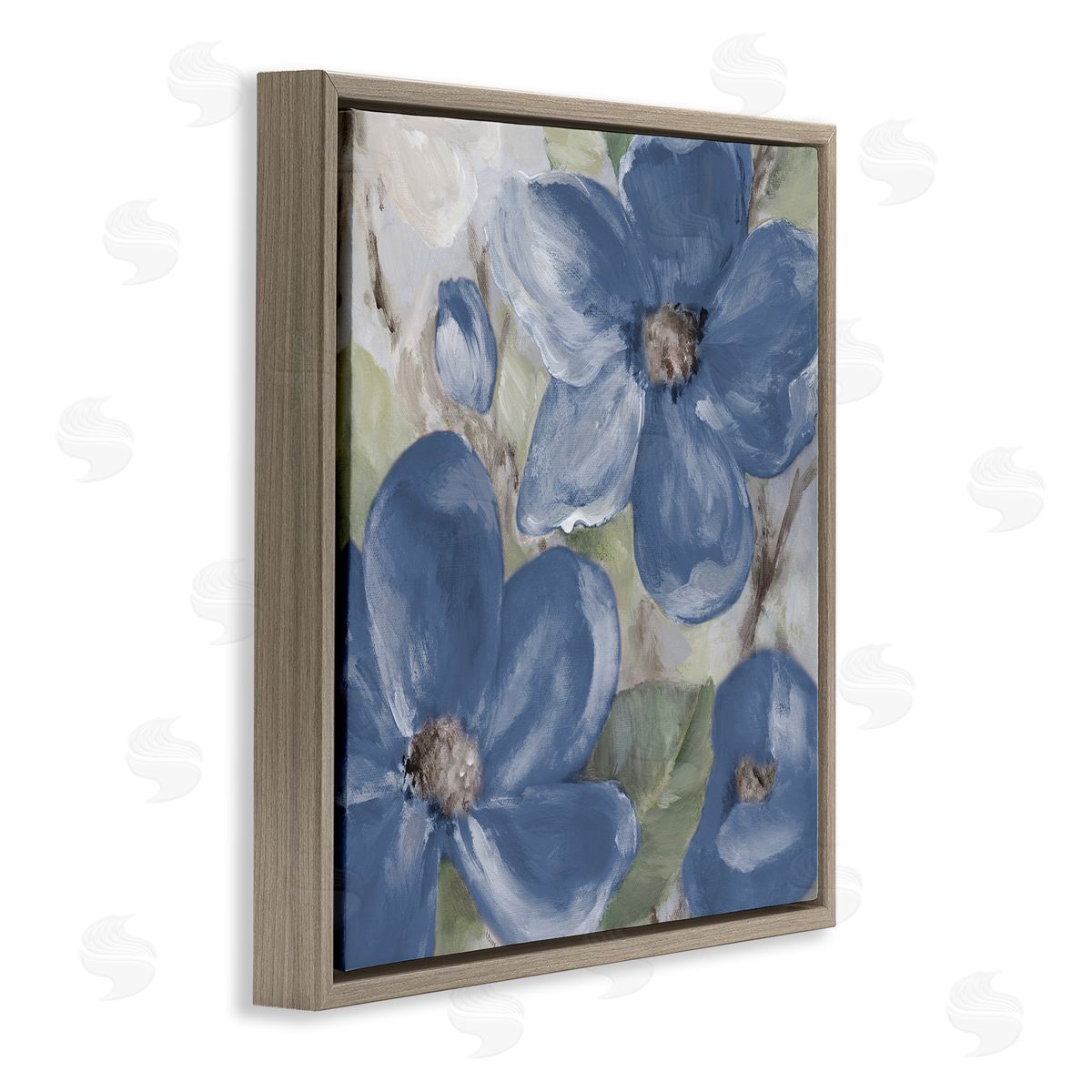 Silently Blue Bloom Brown Floating Frame Canvas Wall Art, Home Decor by Lanie Loreth