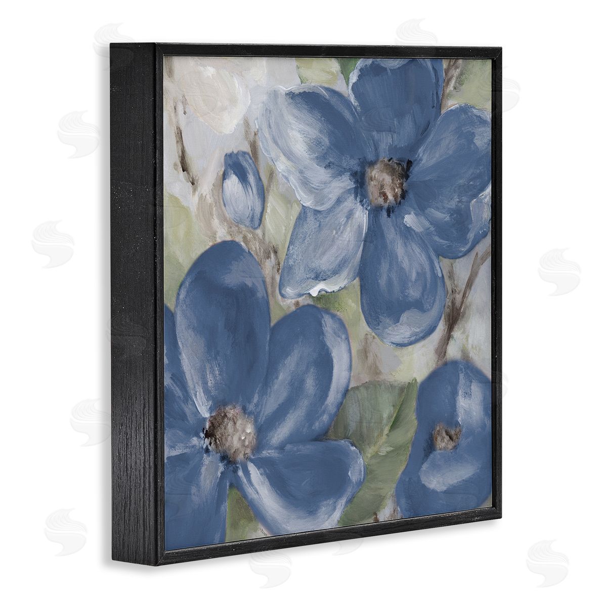 Silently Blue Bloom Black Frame Print Wall Art, Home Decor by Lanie Loreth
