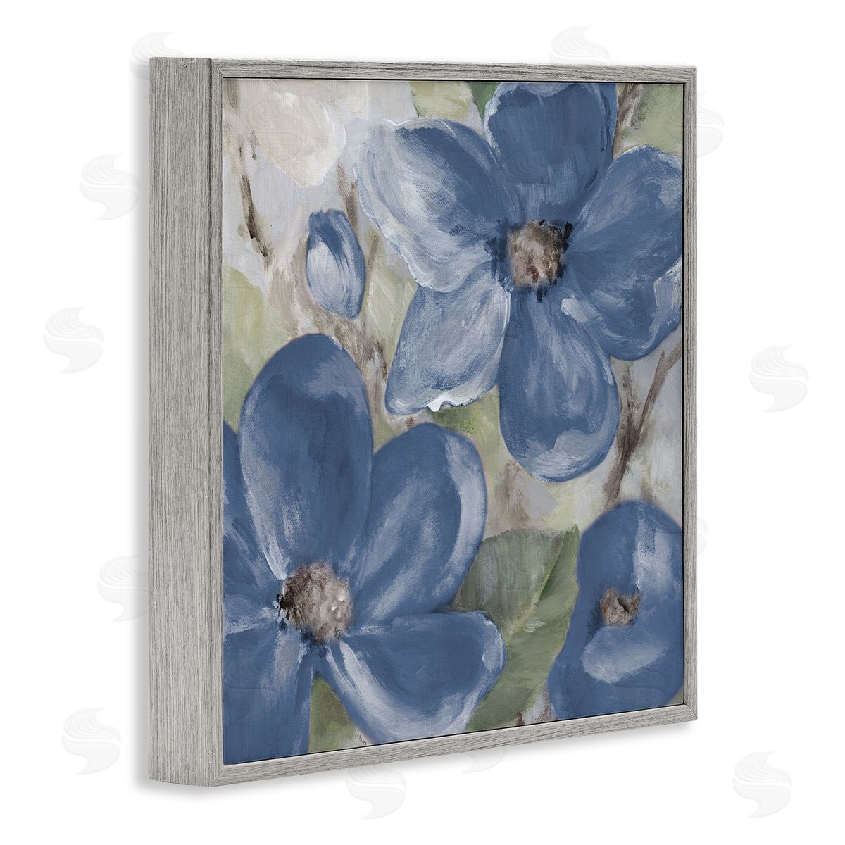 Silently Blue Bloom Grey Frame Print Wall Art, Home Decor by Lanie Loreth