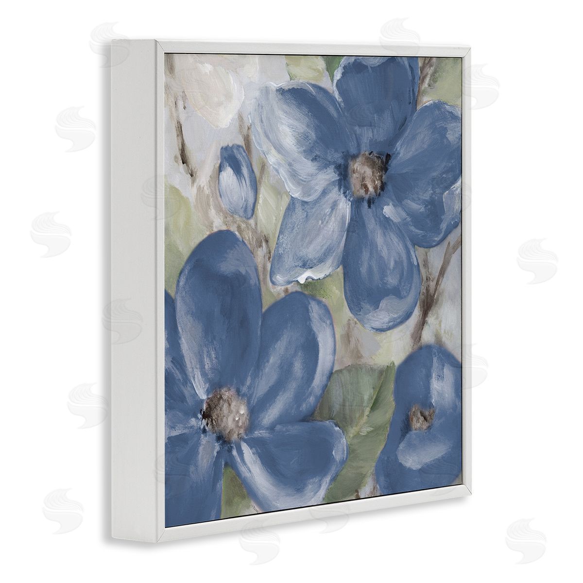 Silently Blue Bloom White Frame Print Wall Art, Home Decor by Lanie Loreth