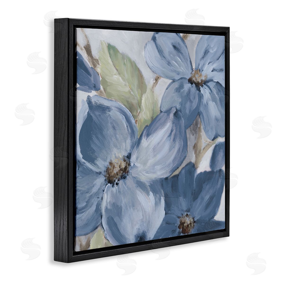 Silent Blue Bloom Black Floating Frame Canvas Wall Art, Home Decor by Lanie Loreth