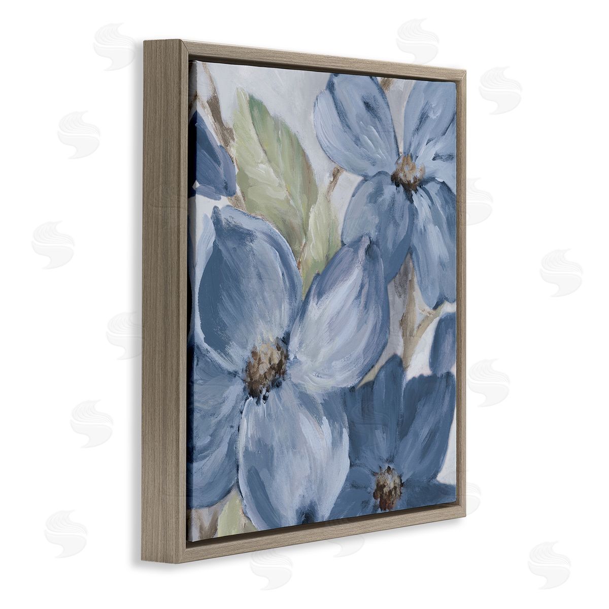 Silent Blue Bloom Brown Floating Frame Canvas Wall Art, Home Decor by Lanie Loreth