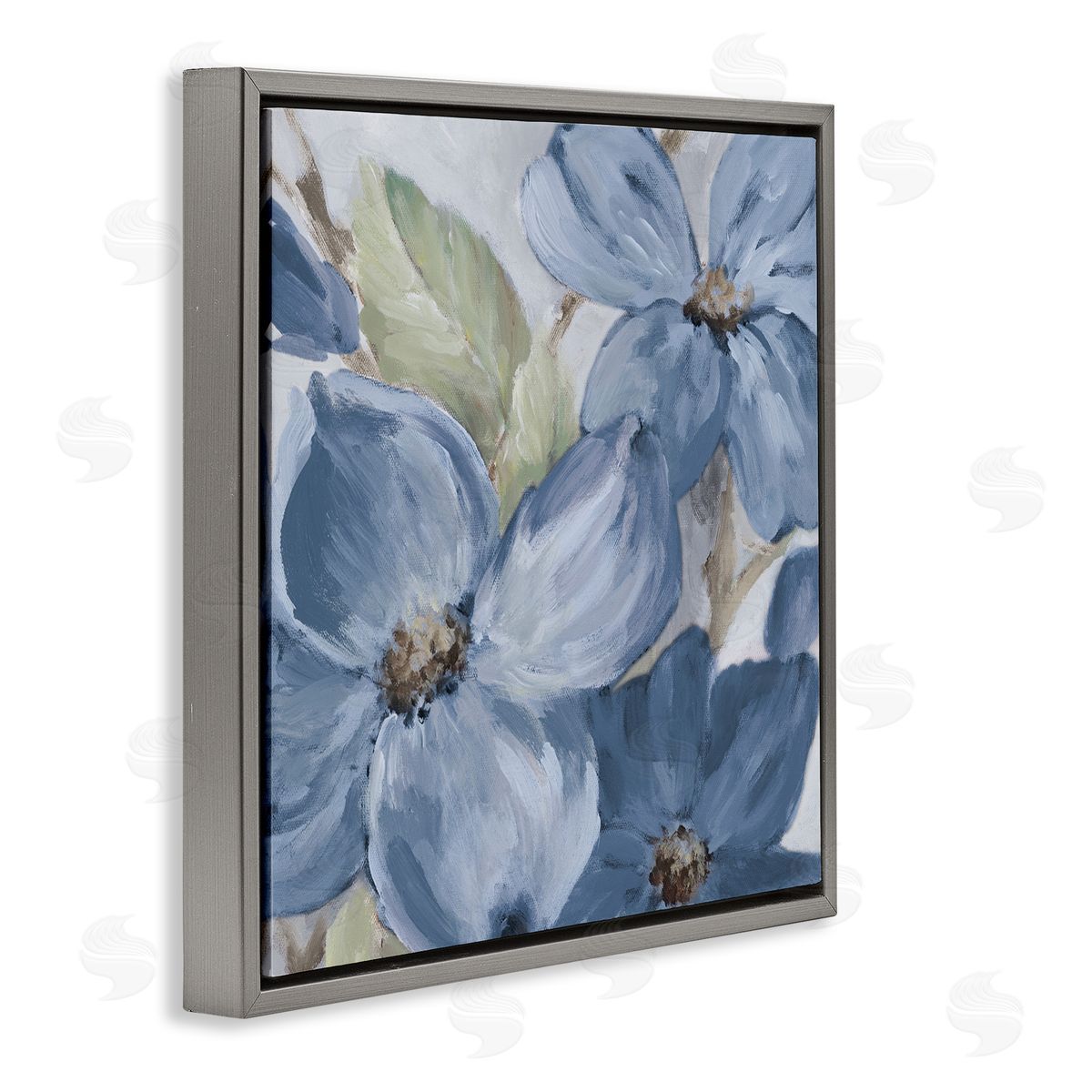 Silent Blue Bloom Grey Floating Frame Canvas Wall Art, Home Decor by Lanie Loreth