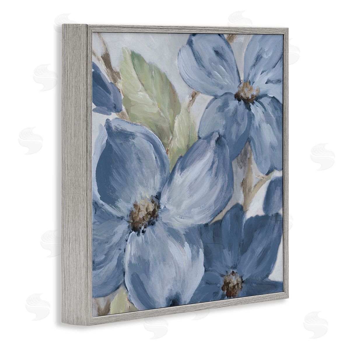 Silent Blue Bloom Grey Frame Print Wall Art, Home Decor by Lanie Loreth