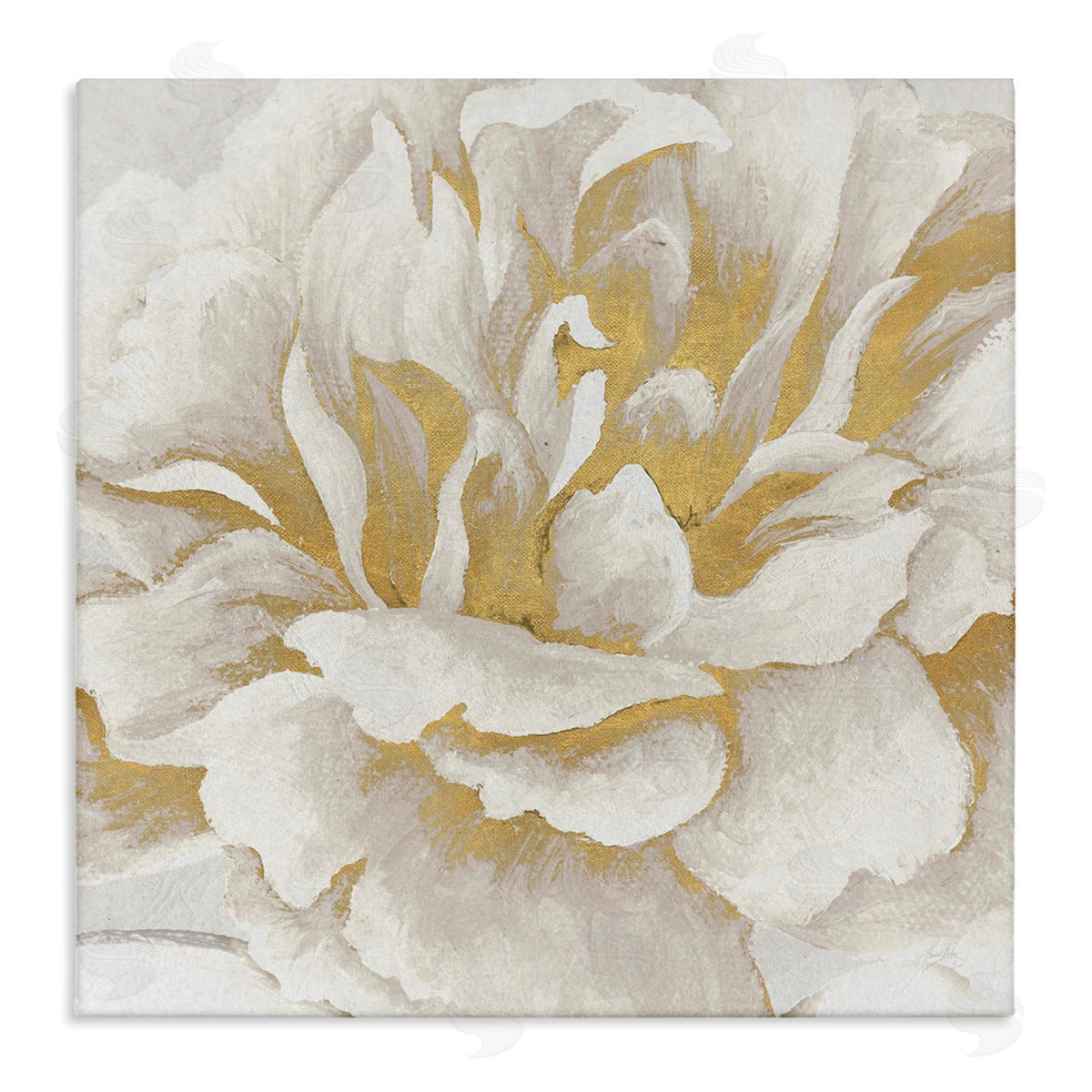 Elizabeth Medley Gold & White Flower Canvas Wall Art Print