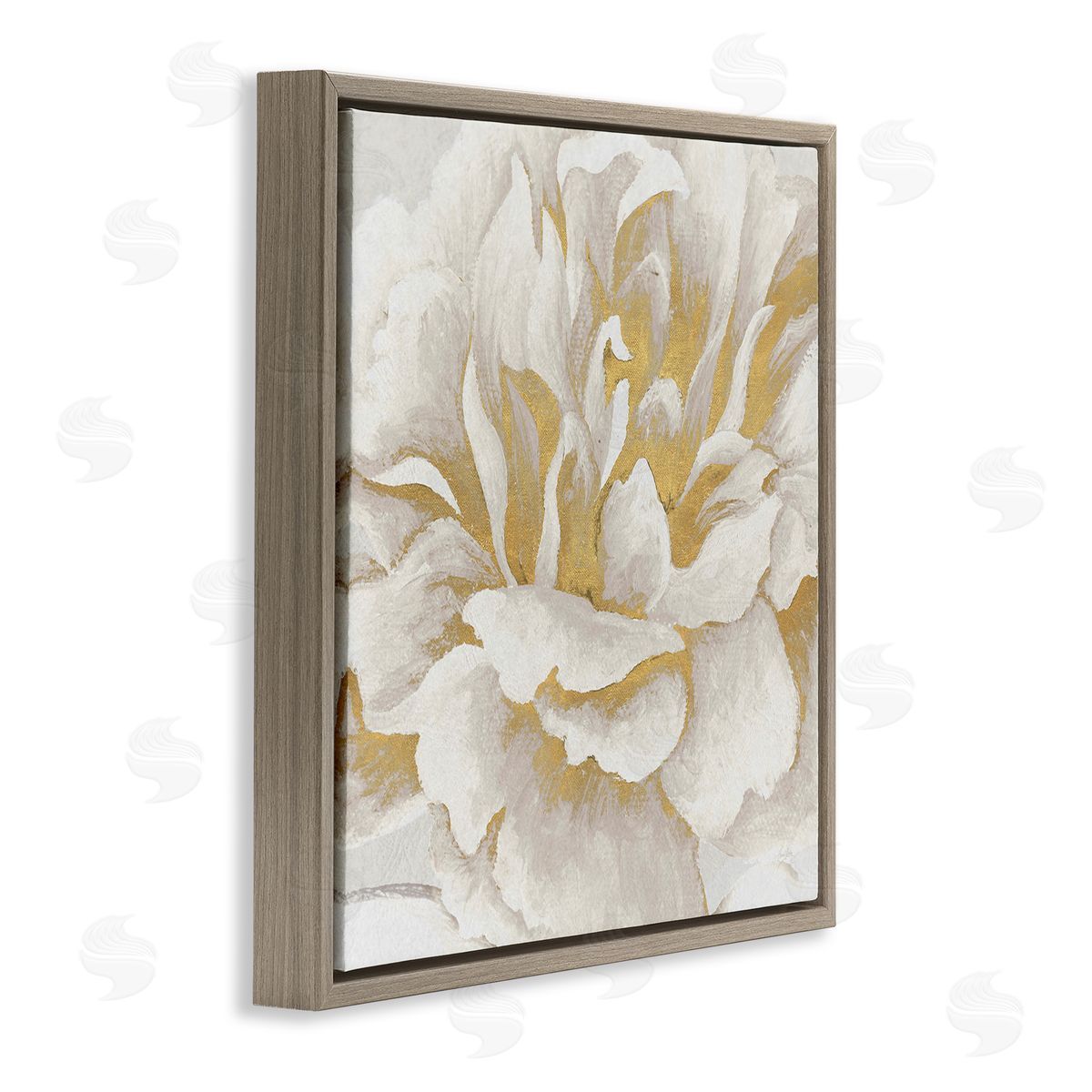 Elizabeth Medley Gold & White Flower Brown Floating Frame Canvas Wall Art Print