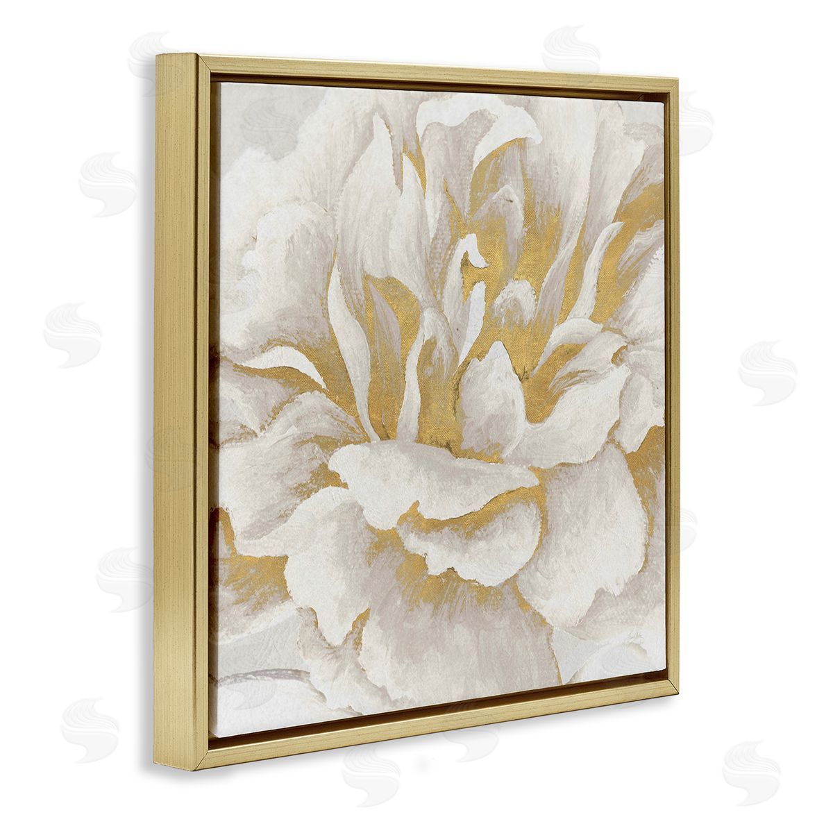 Elizabeth Medley Gold & White Flower Gold Floating Frame Canvas Wall Art Print