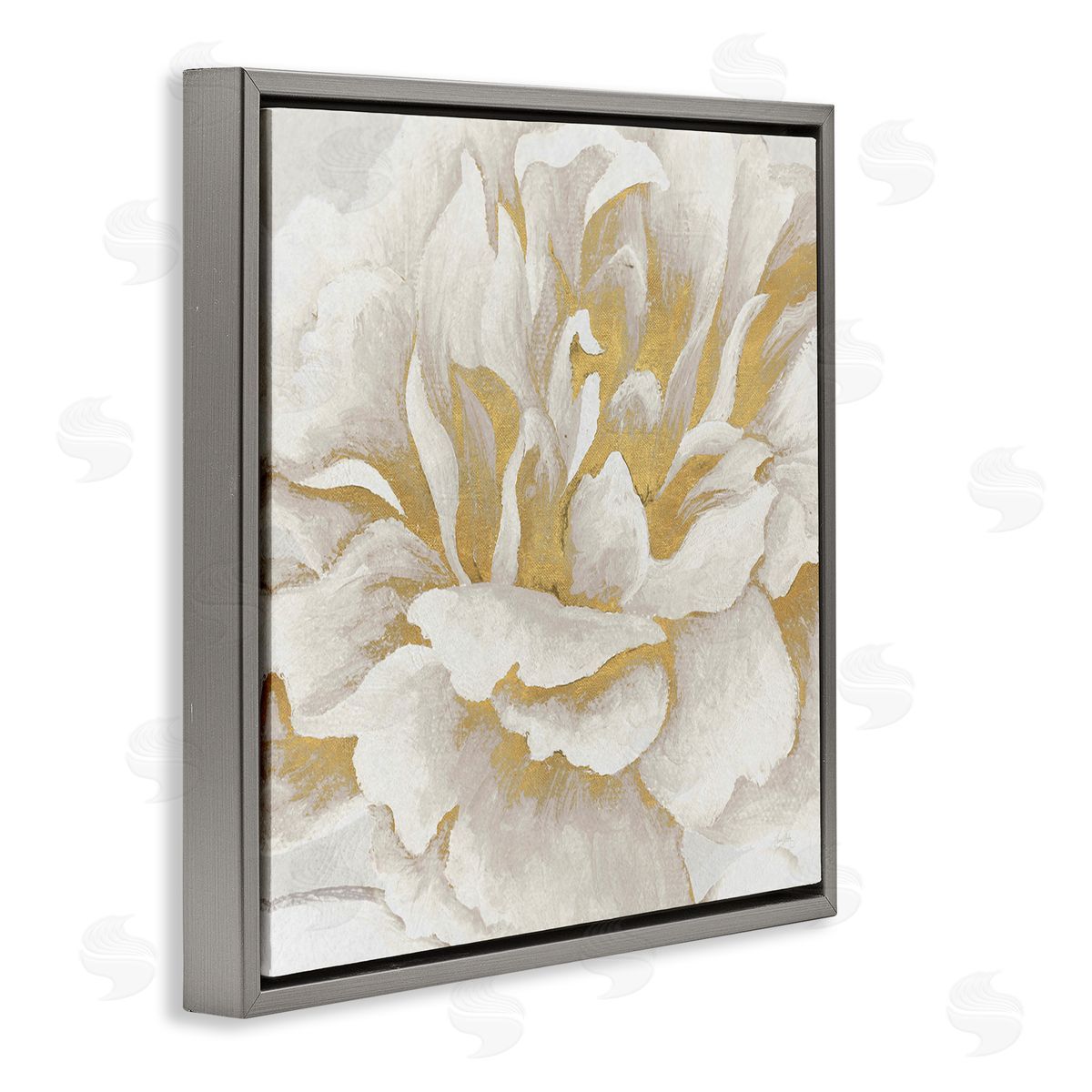 Elizabeth Medley Gold & White Flower Gray Floating Frame Canvas Wall Art Print