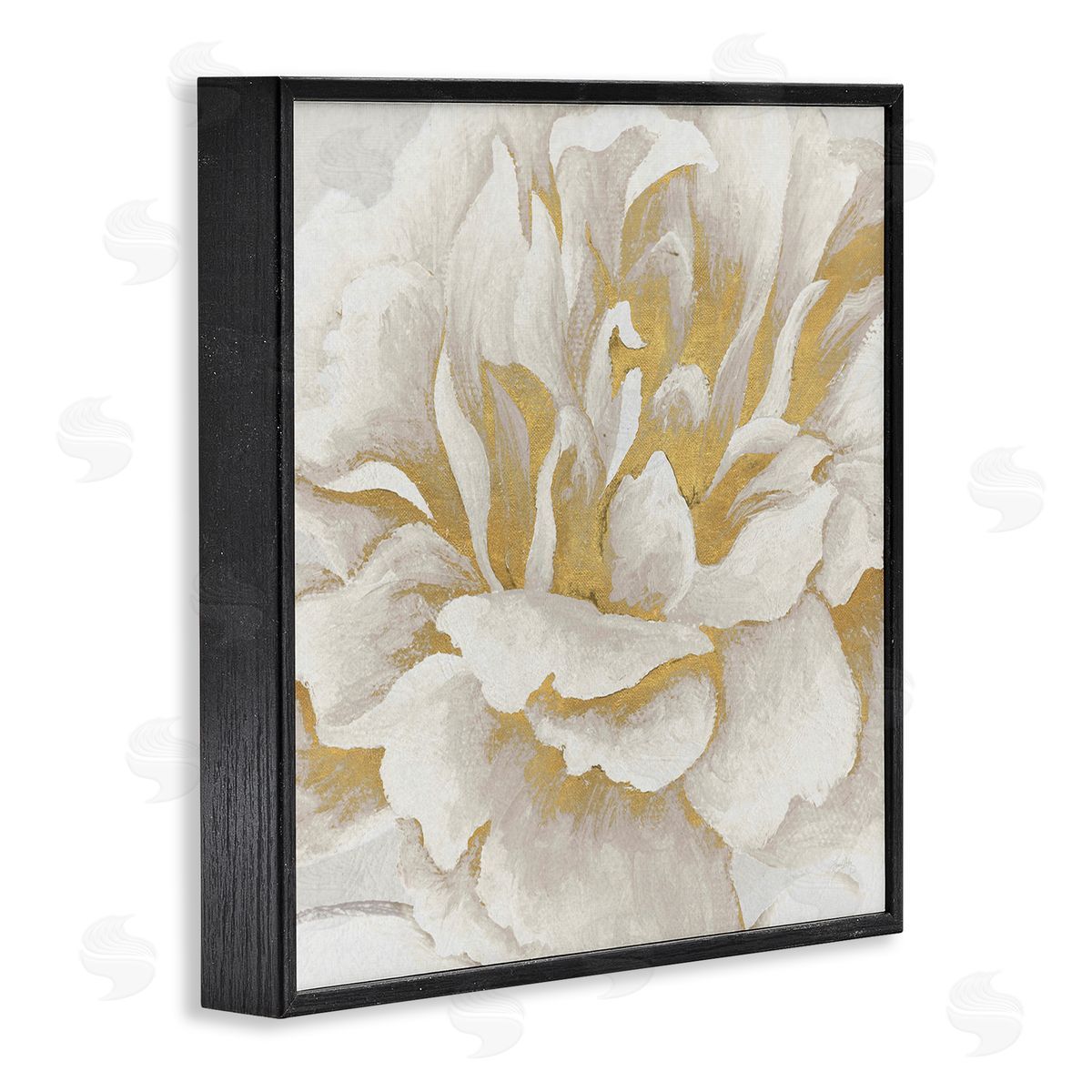 Elizabeth Medley Gold & White Flower Black Framed Giclee Wall Art Print