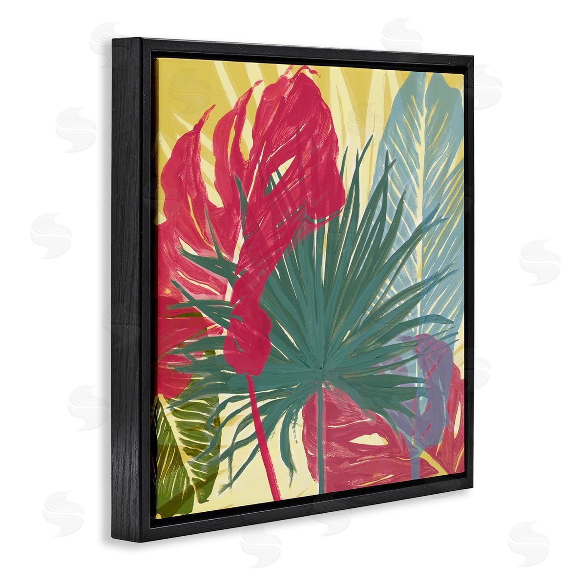 Bold Botanical Party Black Floating Frame Canvas Wall Art, Home Decor by Patricia Pinto