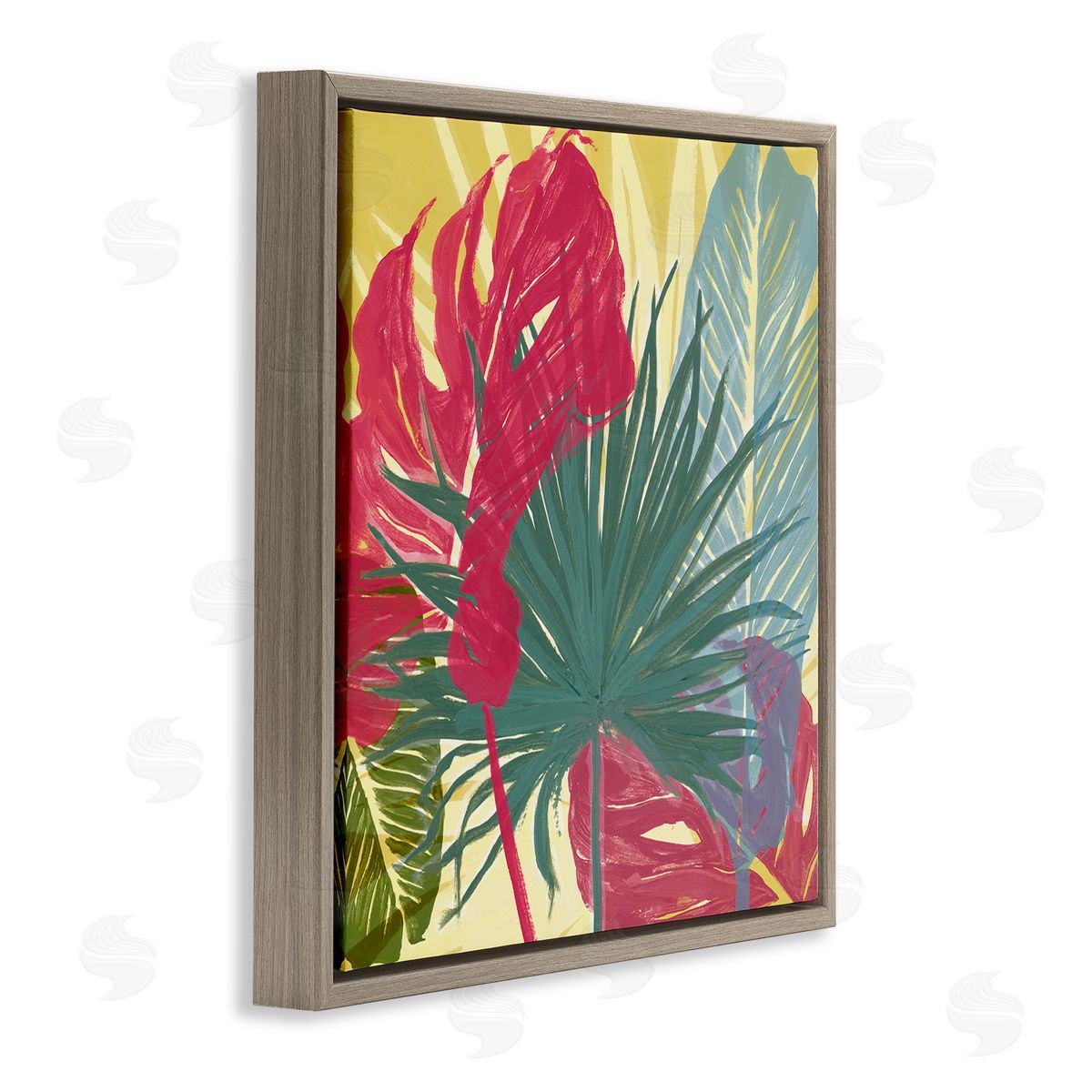 Bold Botanical Party Brown Floating Frame Canvas Wall Art, Home Decor by Patricia Pinto