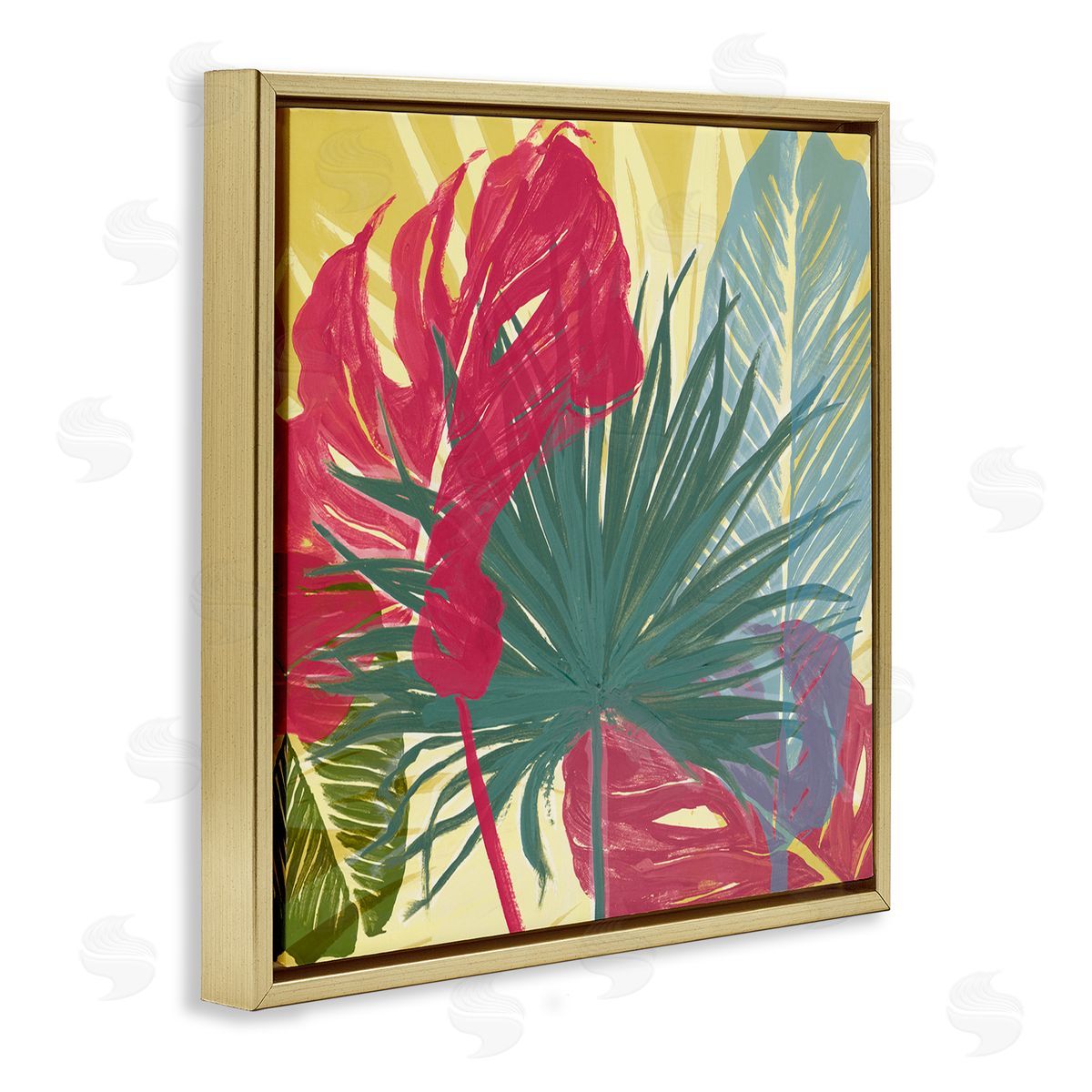 Bold Botanical Party Gold Floating Frame Canvas Wall Art, Home Decor by Patricia Pinto