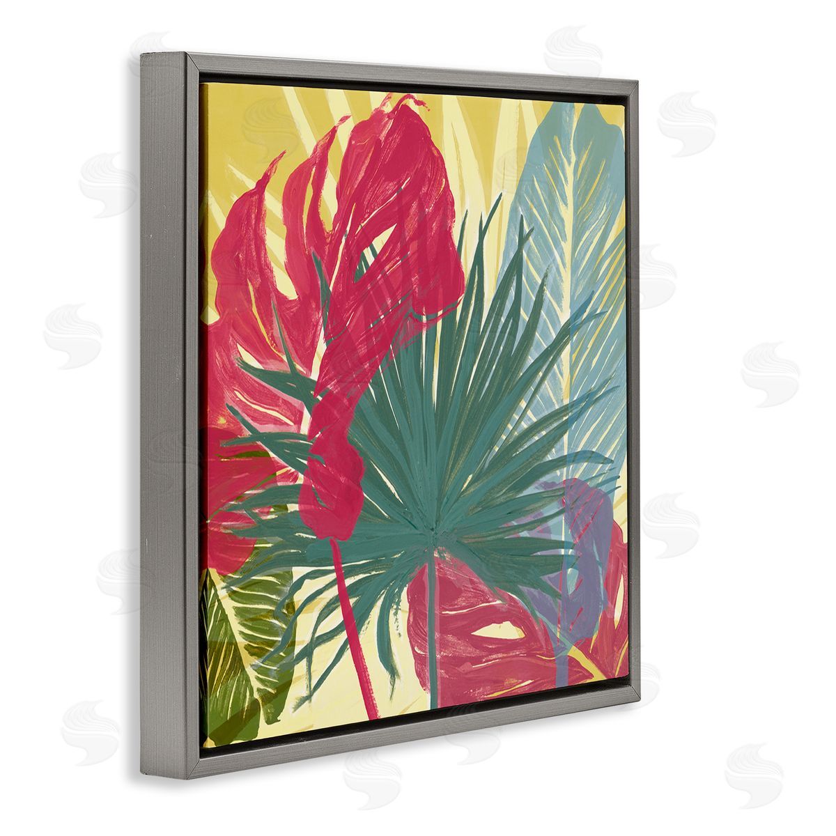 Bold Botanical Party Grey Floating Frame Canvas Wall Art, Home Decor by Patricia Pinto