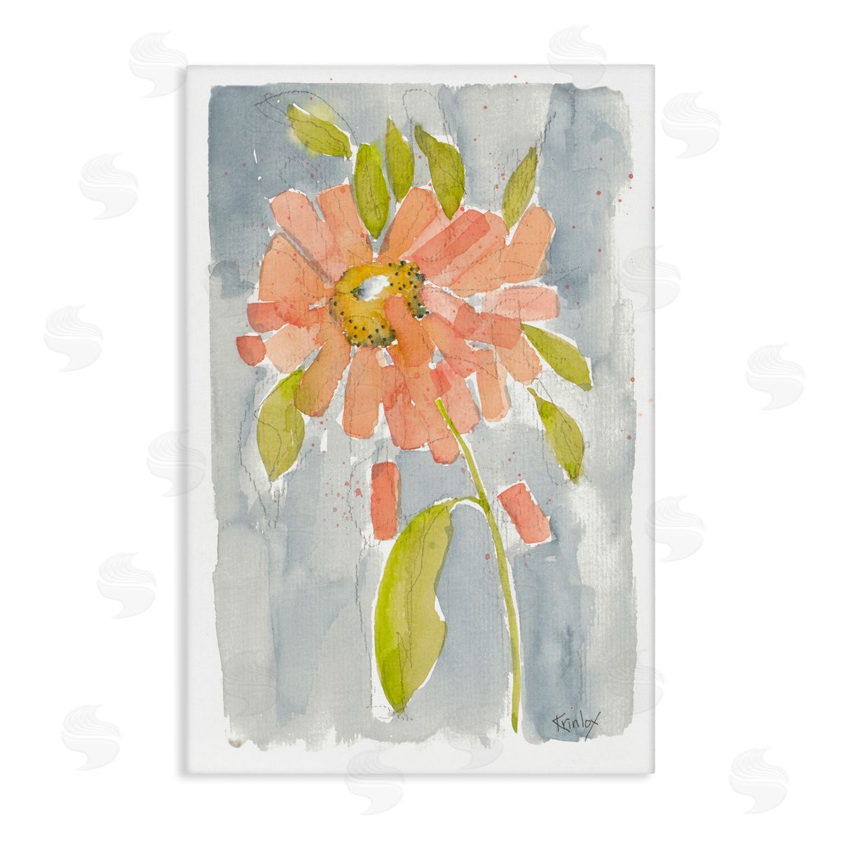 Abstract Peach Dahlia Canvas Wall Art, Home Decor by Krinlox