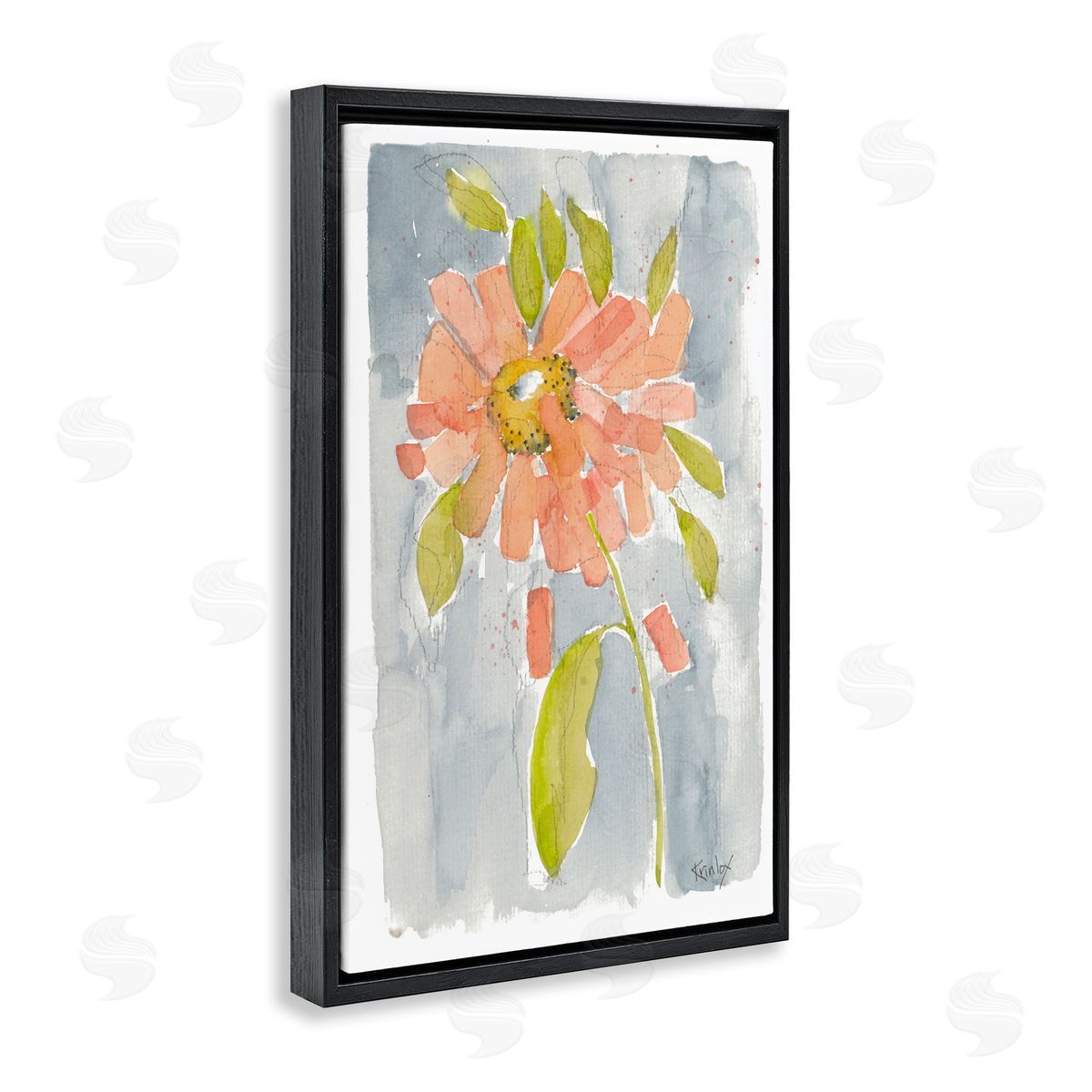 Abstract Peach Dahlia Black Floating Frame Canvas Wall Art, Home Decor by Krinlox