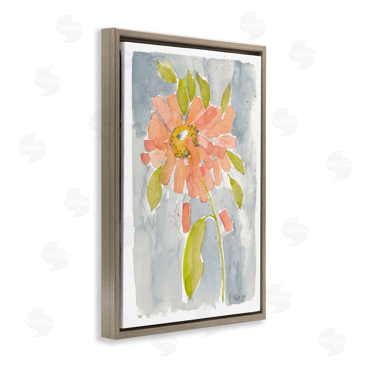 Abstract Peach Dahlia Brown Floating Frame Canvas Wall Art, Home Decor by Krinlox