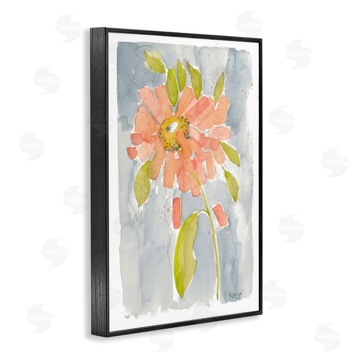 Abstract Peach Dahlia Black Frame Print Wall Art, Home Decor by Krinlox
