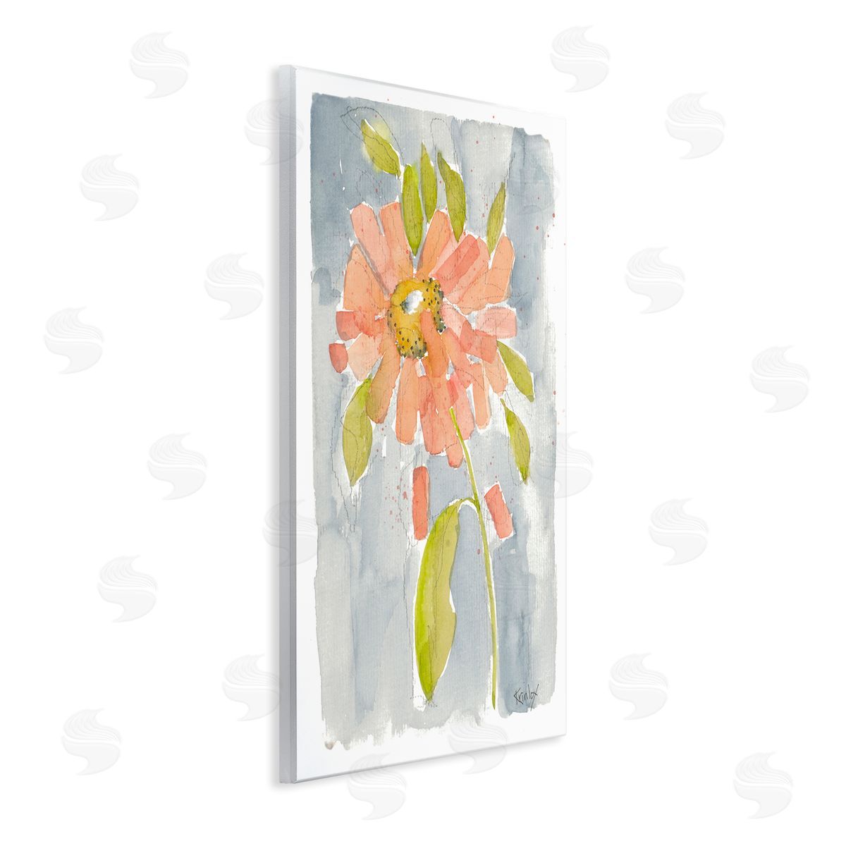 Abstract Peach Dahlia Wood Plaque Wall Art, Home Decor by Krinlox