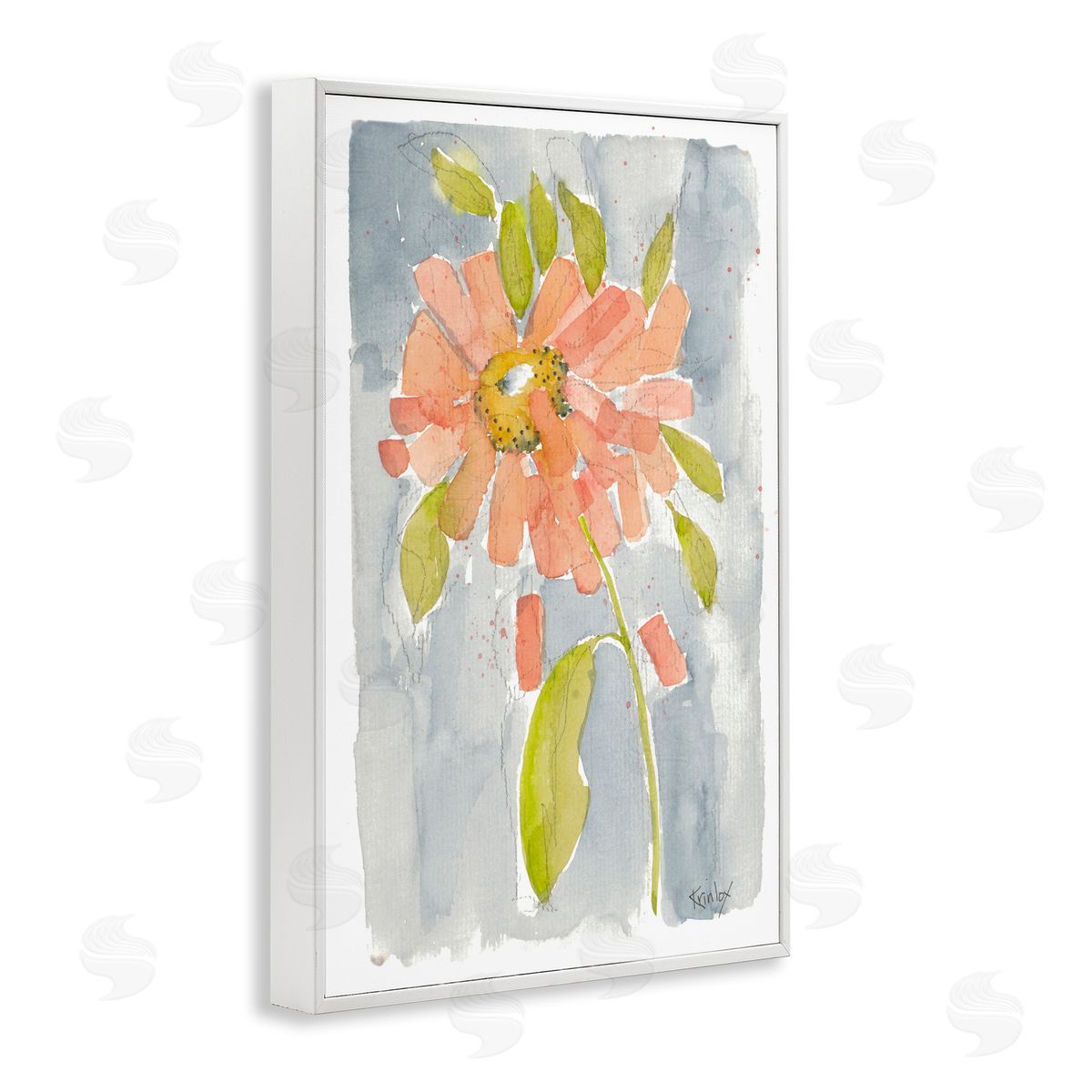 Abstract Peach Dahlia White Frame Print Wall Art, Home Decor by Krinlox