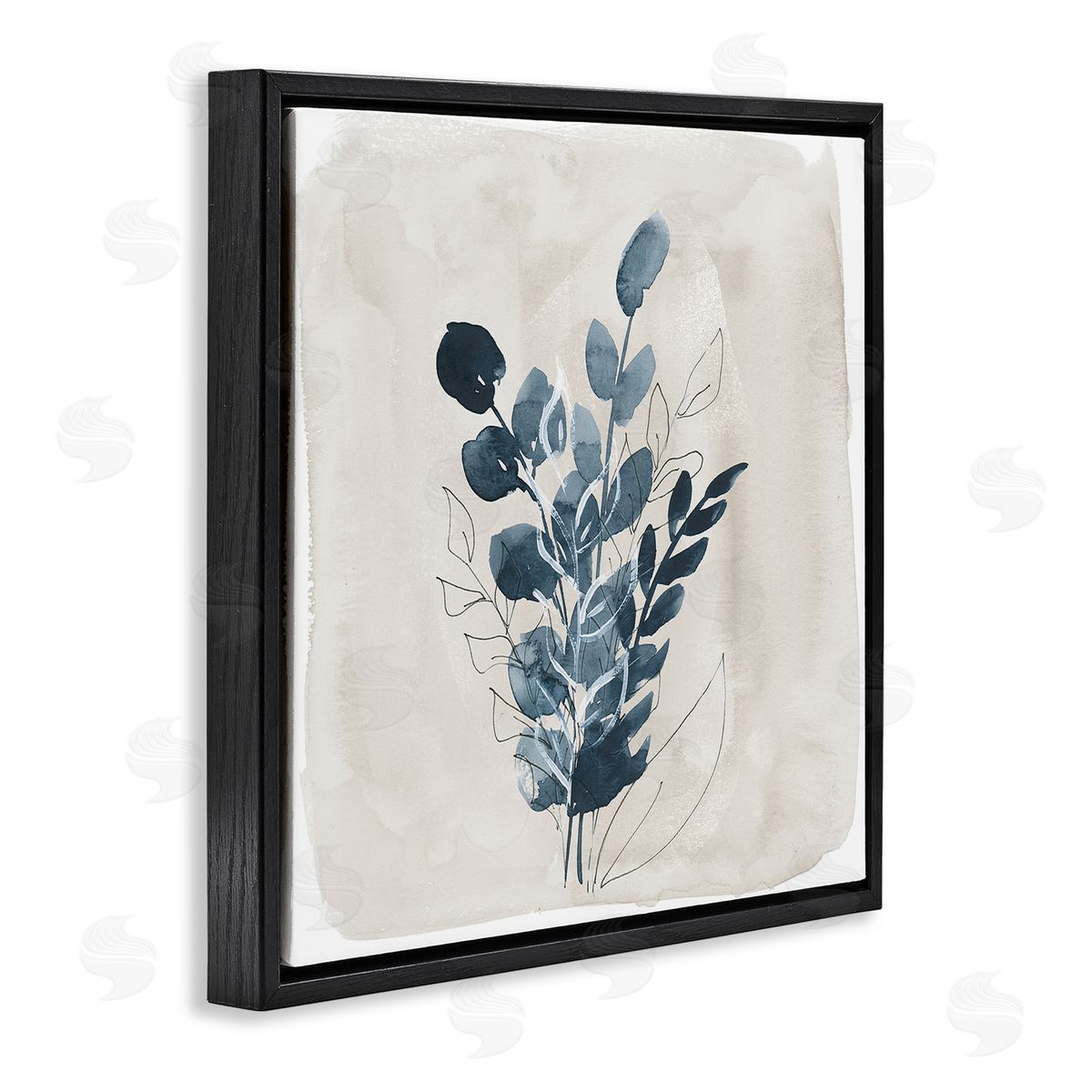 Lucille Price Summer Leaf Sprigs Black Floating Frame Canvas Wall Art Print