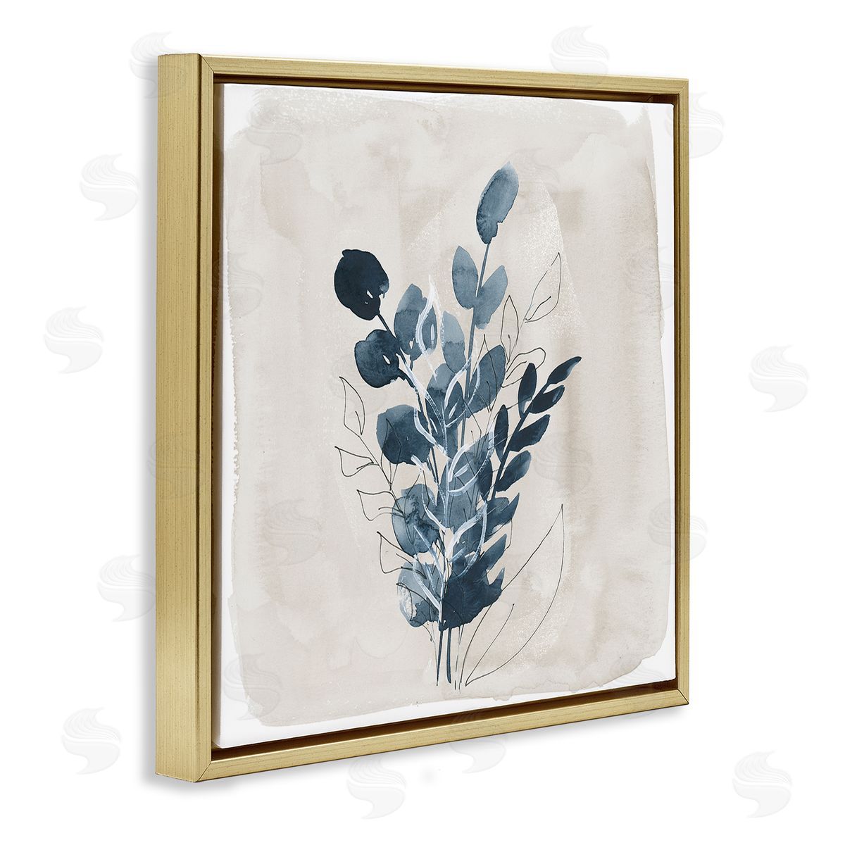 Lucille Price Summer Leaf Sprigs Gold Floating Frame Canvas Wall Art Print