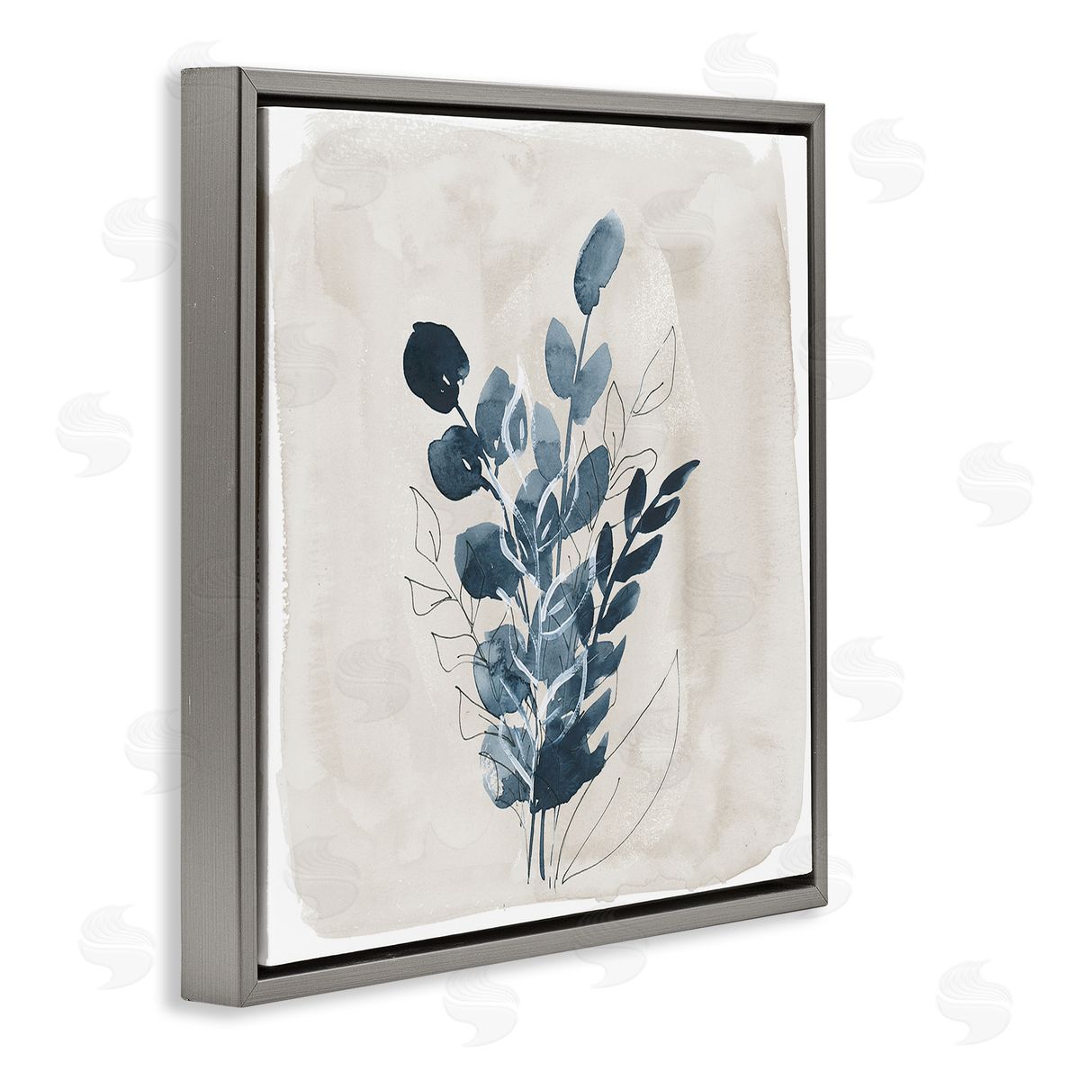 Lucille Price Summer Leaf Sprigs Gray Floating Frame Canvas Wall Art Print