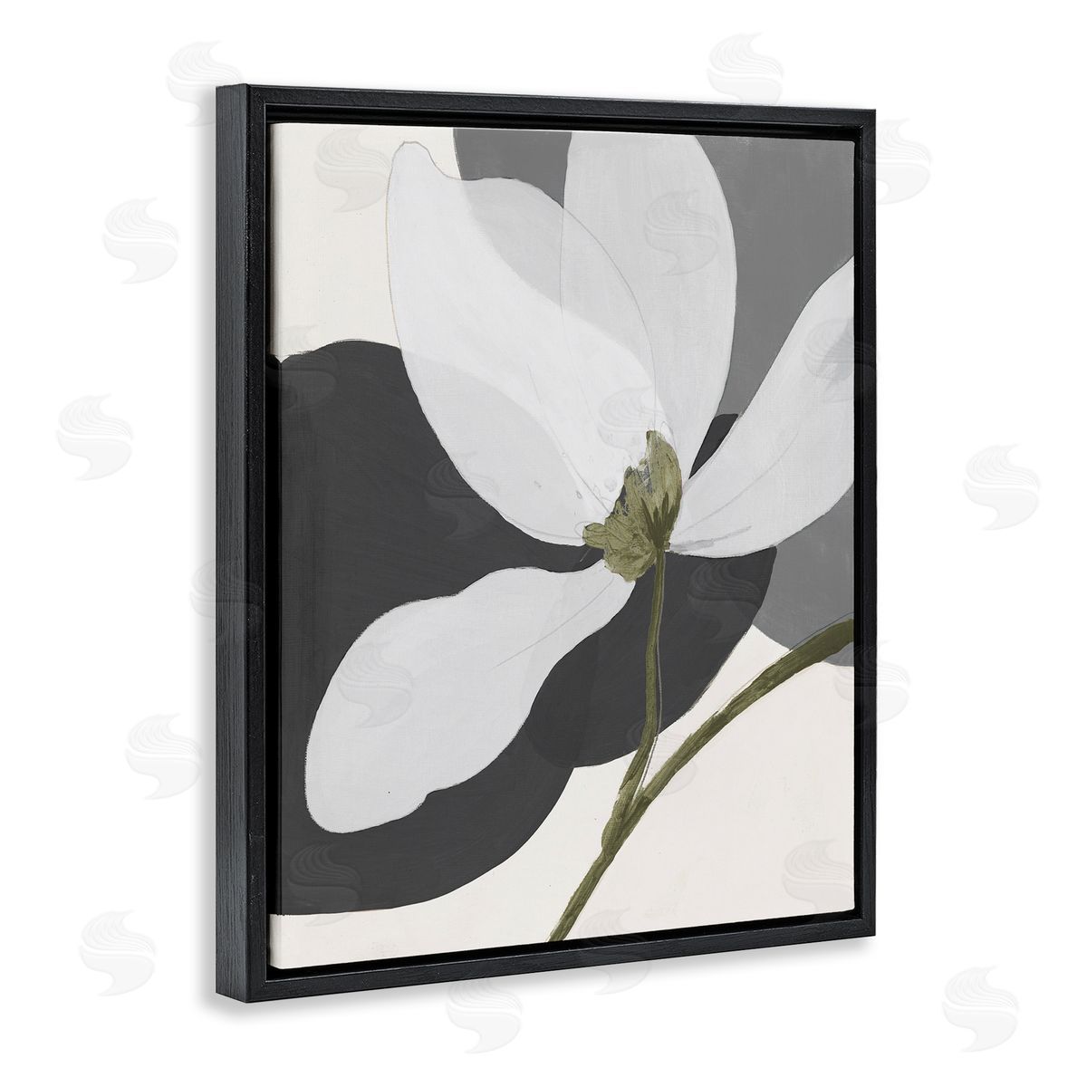 Abstract Floral Shape Black Floating Frame Canvas Wall Art, Home Decor by Patricia Pinto