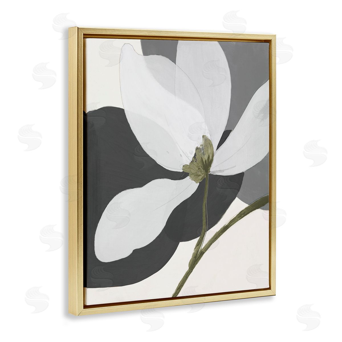 Abstract Floral Shape Gold Floating Frame Canvas Wall Art, Home Decor by Patricia Pinto