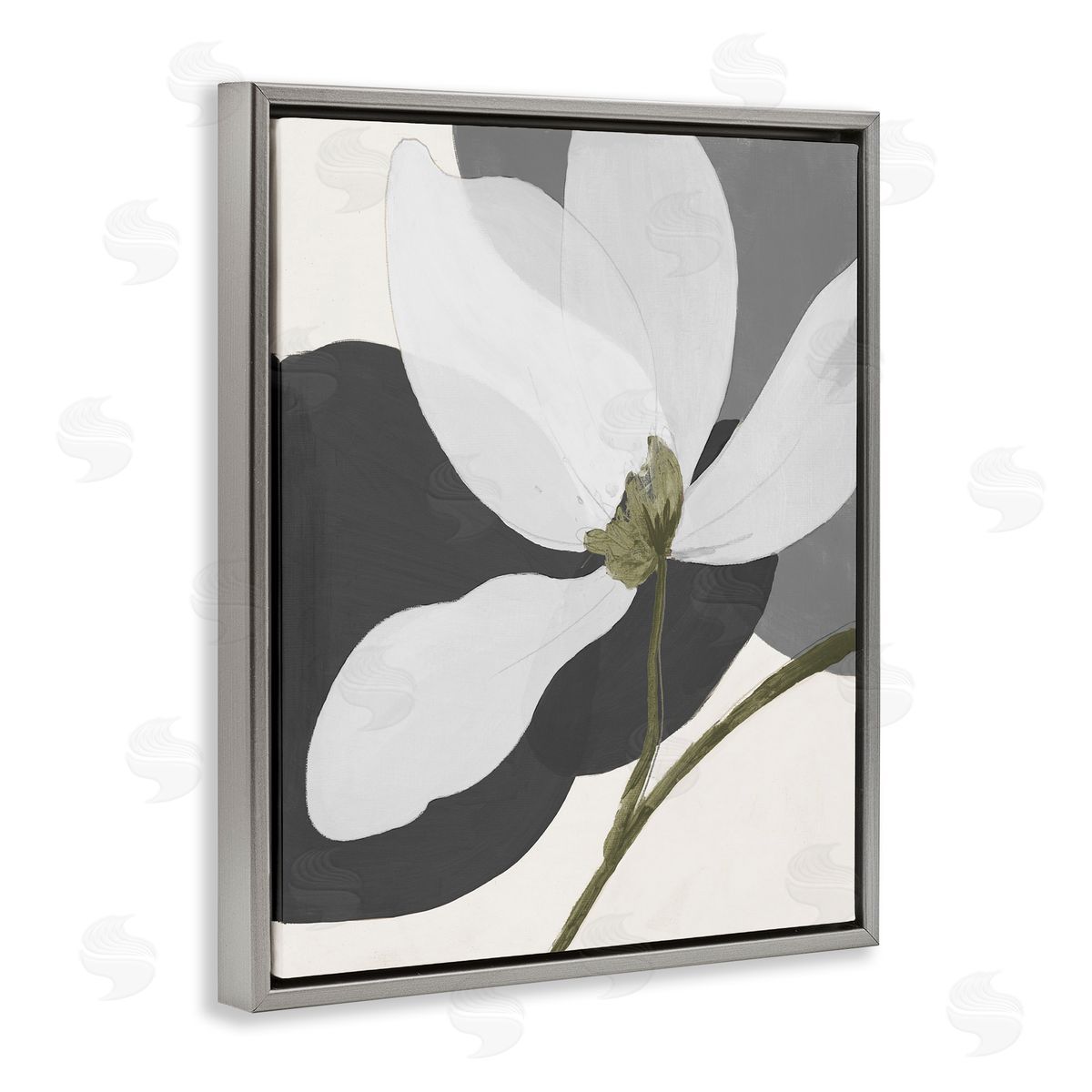 Abstract Floral Shape Grey Floating Frame Canvas Wall Art, Home Decor by Patricia Pinto
