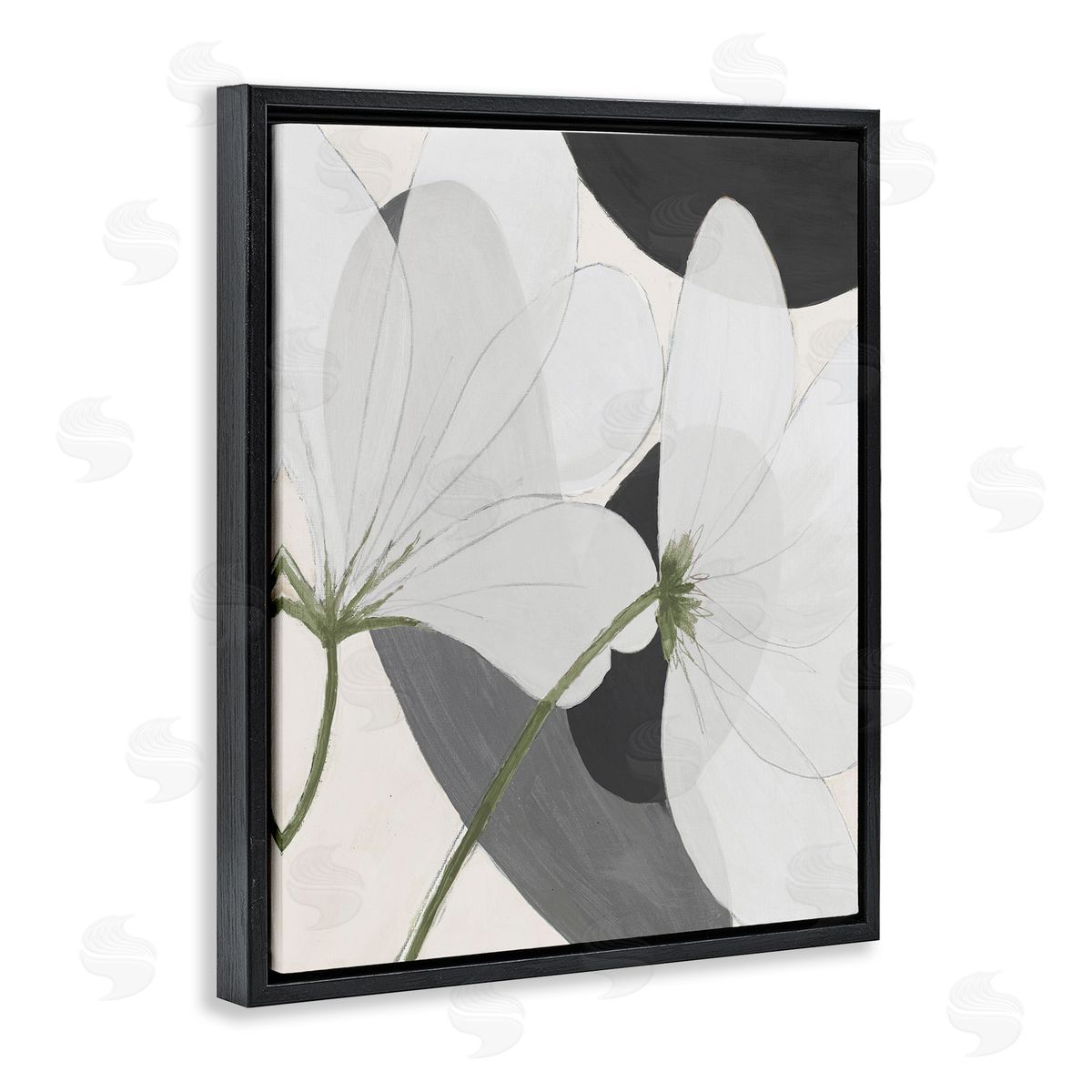 Abstract Retro Florals Black Floating Frame Canvas Wall Art, Home Decor by Patricia Pinto