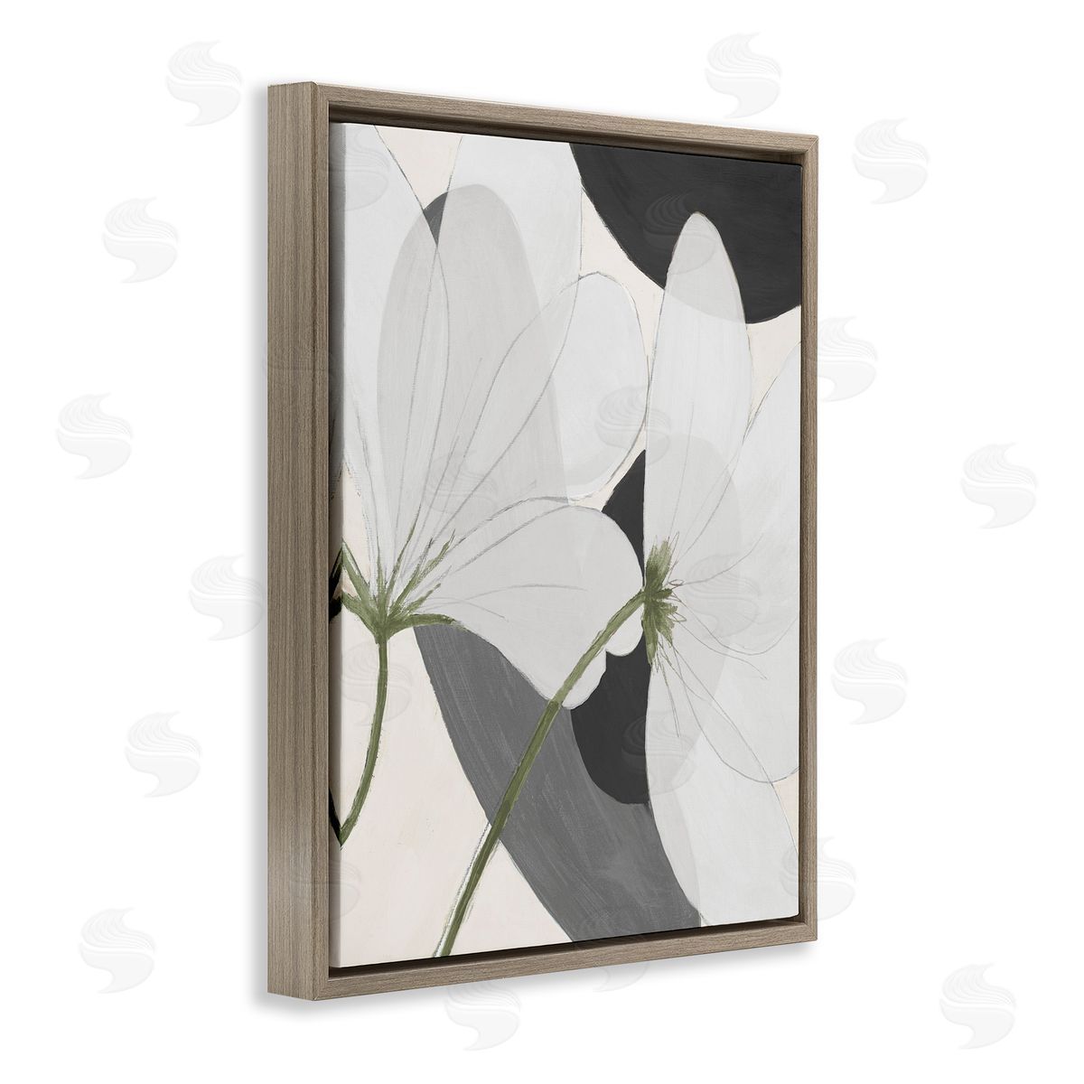 Abstract Retro Florals Brown Floating Frame Canvas Wall Art, Home Decor by Patricia Pinto