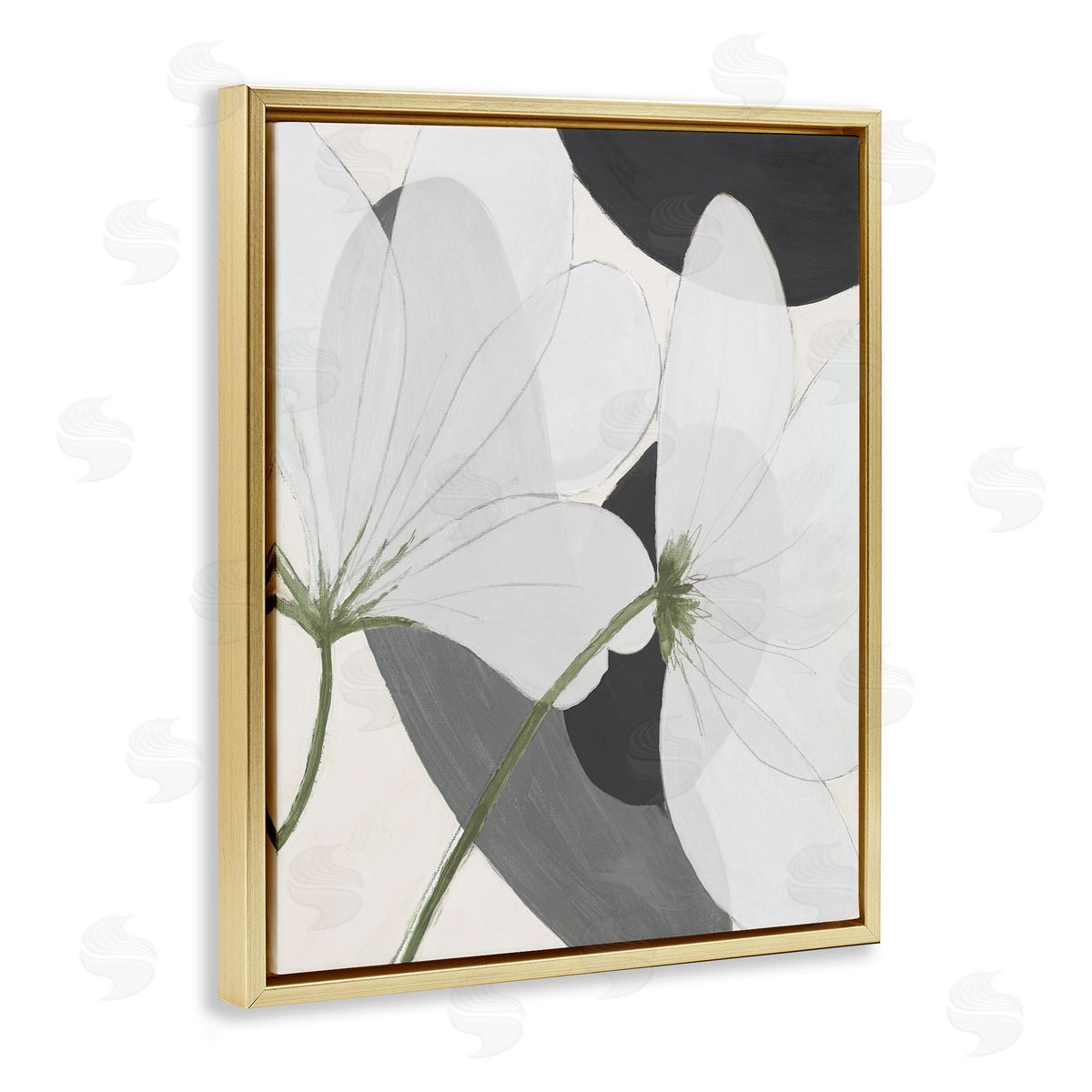 Abstract Retro Florals Gold Floating Frame Canvas Wall Art, Home Decor by Patricia Pinto