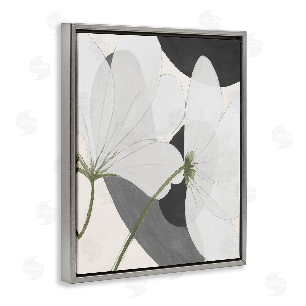 Abstract Retro Florals Grey Floating Frame Canvas Wall Art, Home Decor by Patricia Pinto