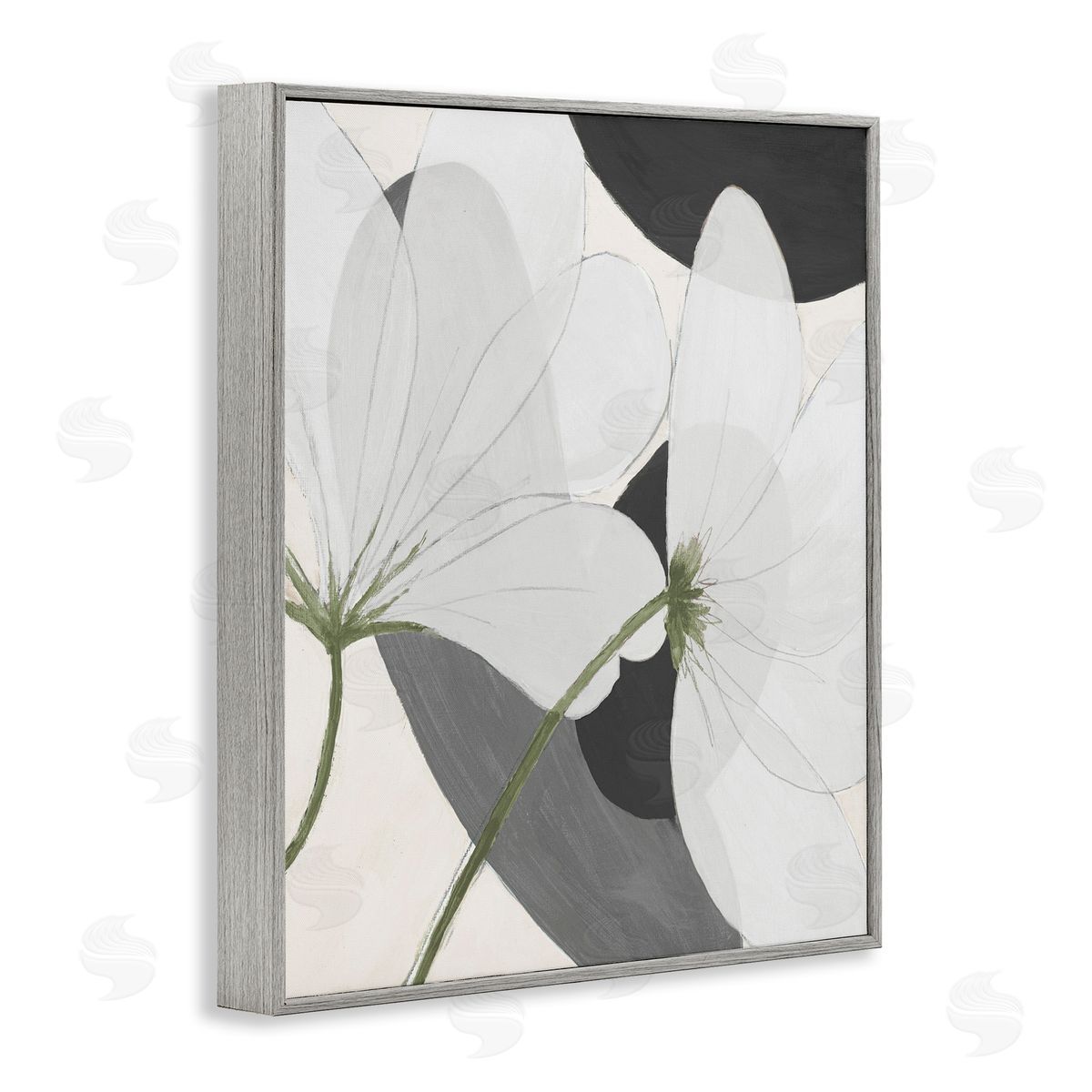 Abstract Retro Florals Grey Frame Print Wall Art, Home Decor by Patricia Pinto
