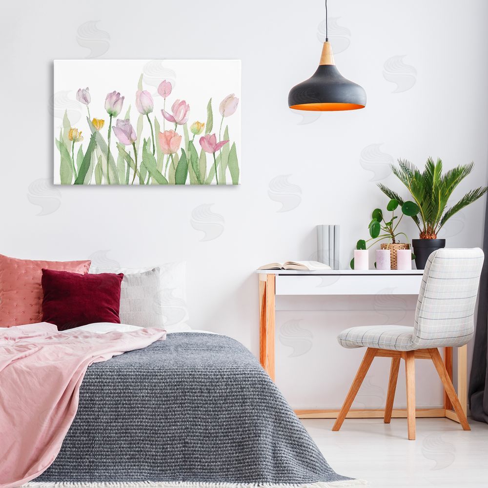Lanie Loreth Soft Pastel Tulips Canvas Wall Art Print in Room