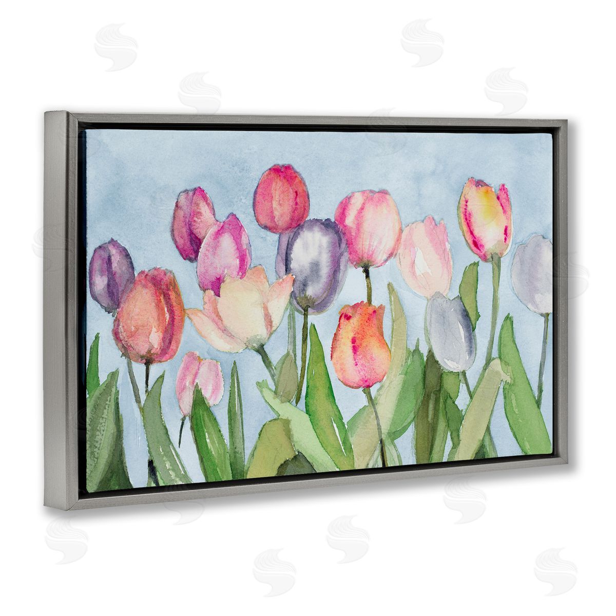 Lanie Loreth Soft Tulip Field Gray Floating Frame Canvas Wall Art Print