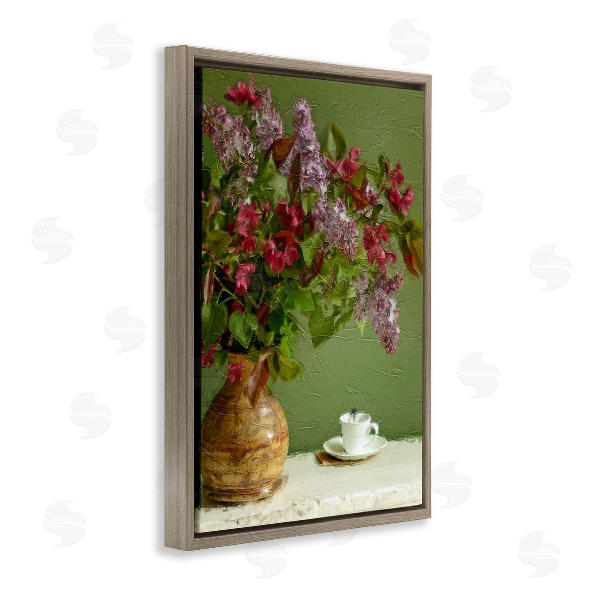 Flowers and Teacup Brown Floating Frame Canvas Wall Art, Home Decor by Sundance Group, LLC.