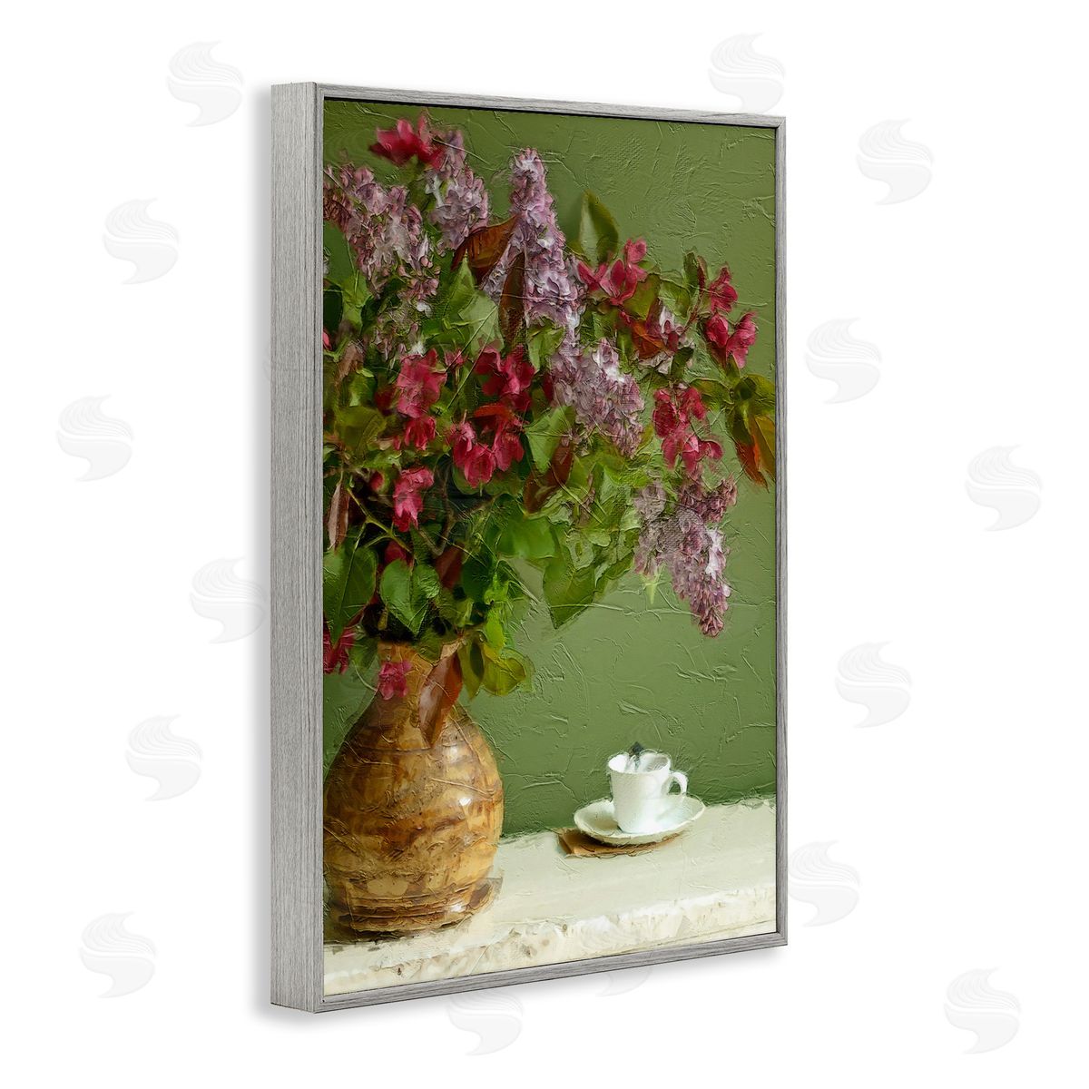 Flowers and Teacup Grey Frame Print Wall Art, Home Decor by Sundance Group, LLC.