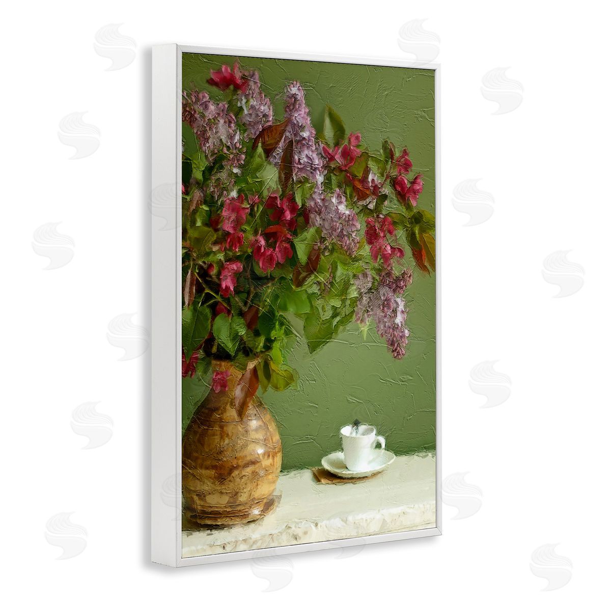 Flowers and Teacup White Frame Print Wall Art, Home Decor by Sundance Group, LLC.