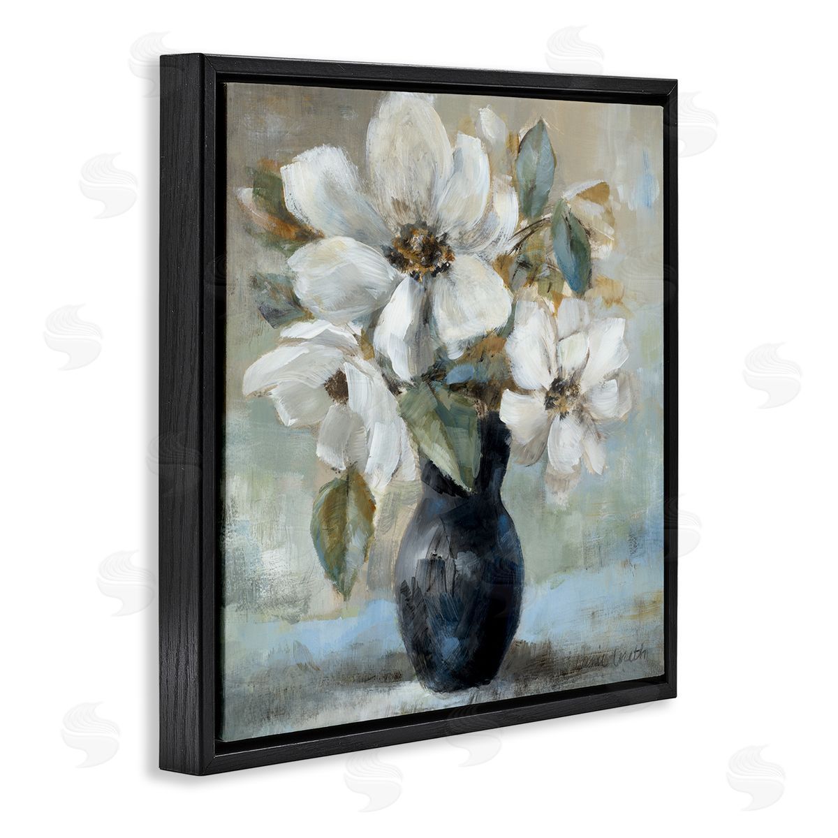 Lanie Loreth Flowers in Black Vase Black Floating Frame Canvas Wall Art Print