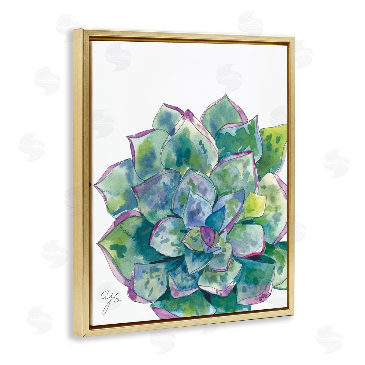 Abstract Succulent Watercolor Gold Floating Frame Canvas Wall Art, Home Decor by Alexandria Gilbert Kincaid